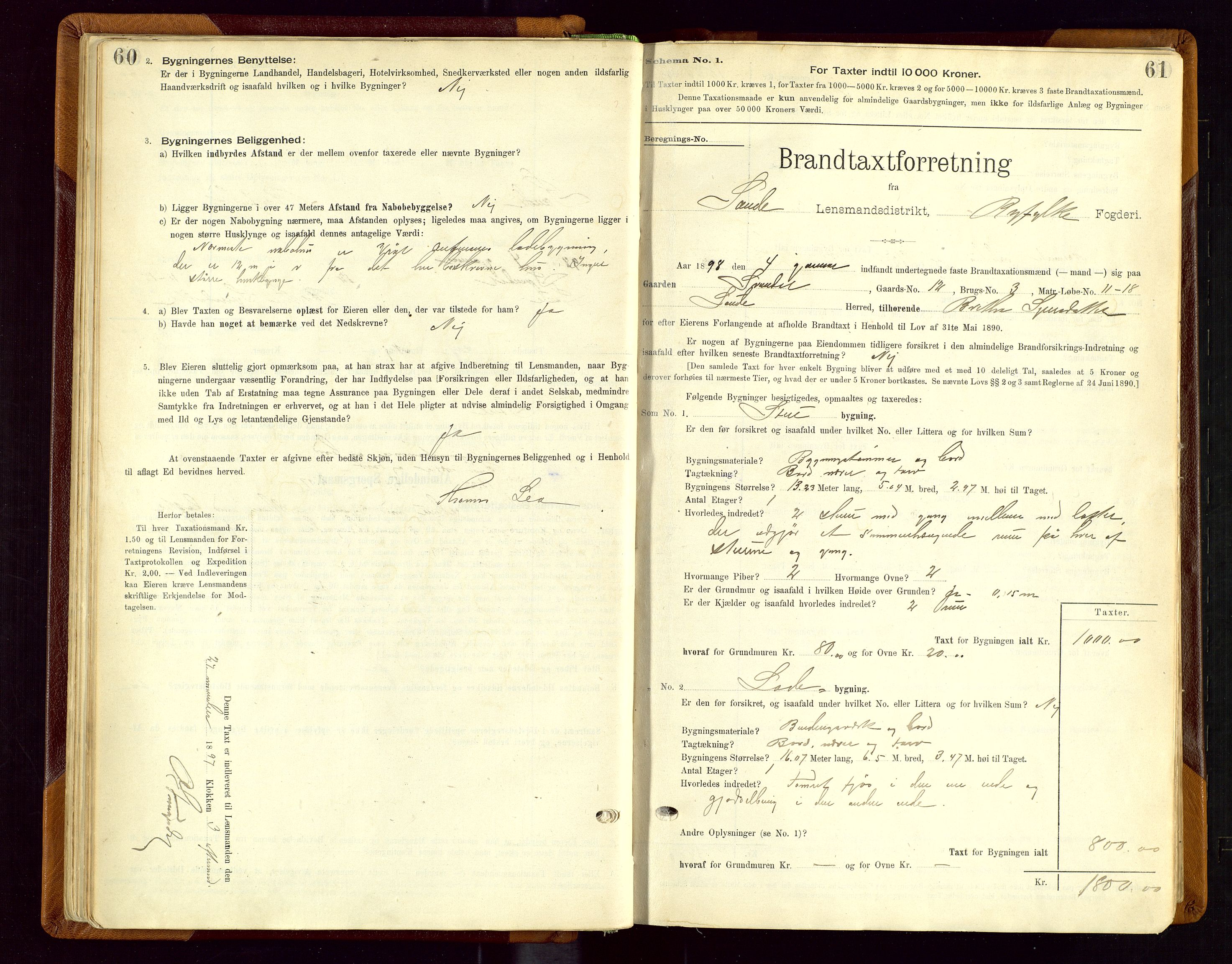 Sauda lensmannskontor, AV/SAST-A-100177/Gob/L0001: Branntakstprotokoll - skjematakst, 1894-1914, s. 60-61