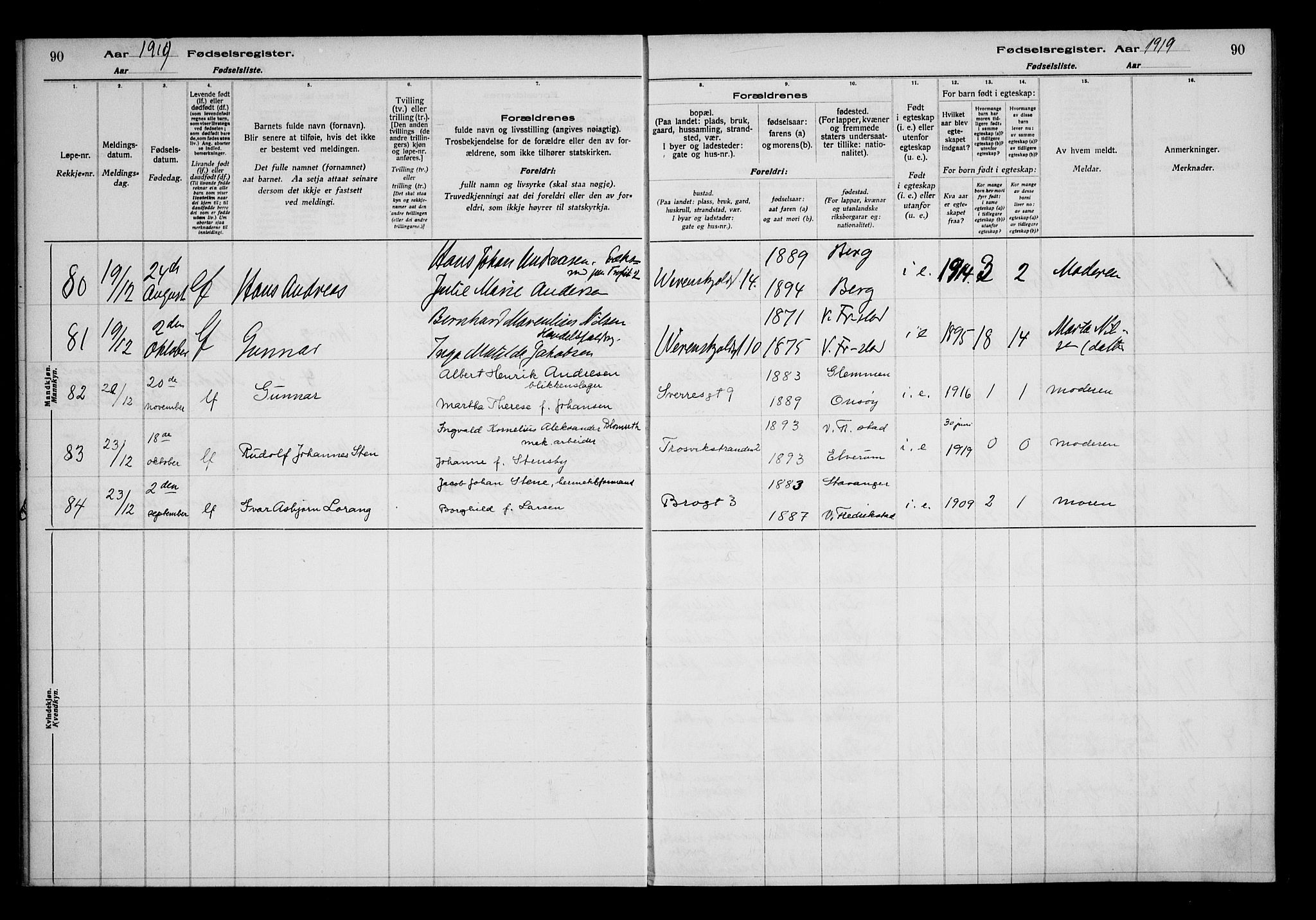 Fredrikstad domkirkes prestekontor Kirkebøker, AV/SAO-A-10906/J/*Ja/L0001: Fødselsregister nr. 1, 1916-1925, s. 90