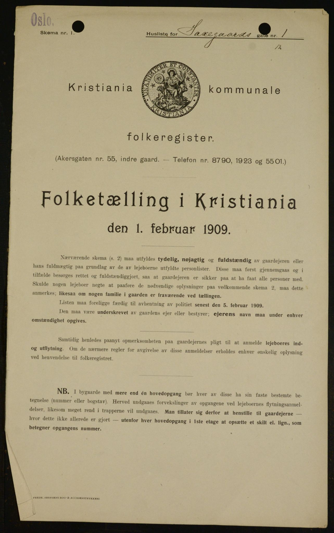 OBA, Kommunal folketelling 1.2.1909 for Kristiania kjøpstad, 1909, s. 81155