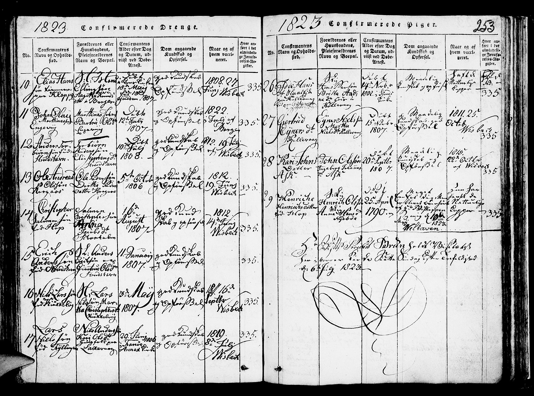 Askøy Sokneprestembete, AV/SAB-A-74101/H/Ha/Hab/Haba/L0002: Klokkerbok nr. A 2, 1815-1846, s. 253