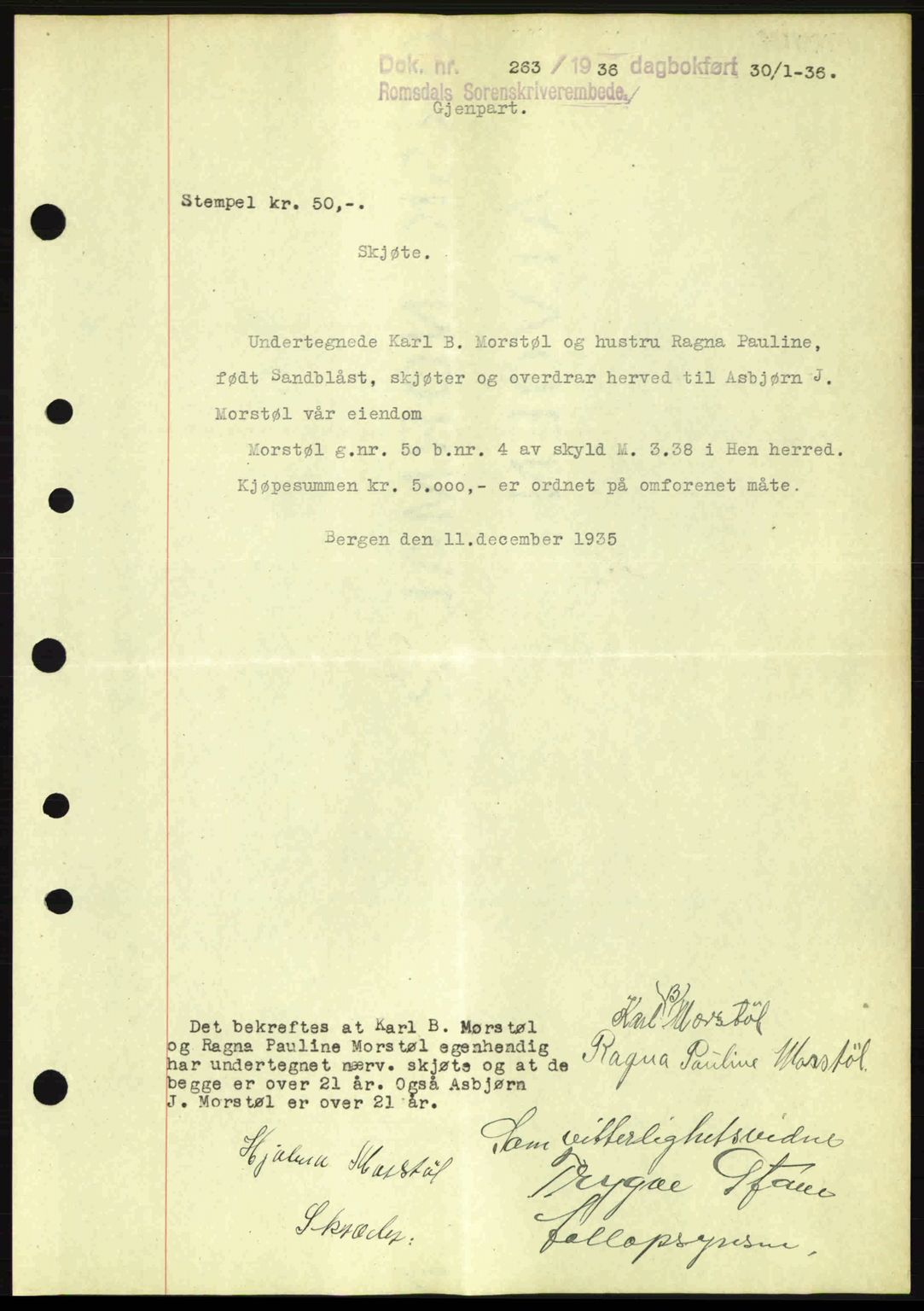 Romsdal sorenskriveri, SAT/A-4149/1/2/2C: Pantebok nr. A1, 1936-1936, Dagboknr: 263/1936