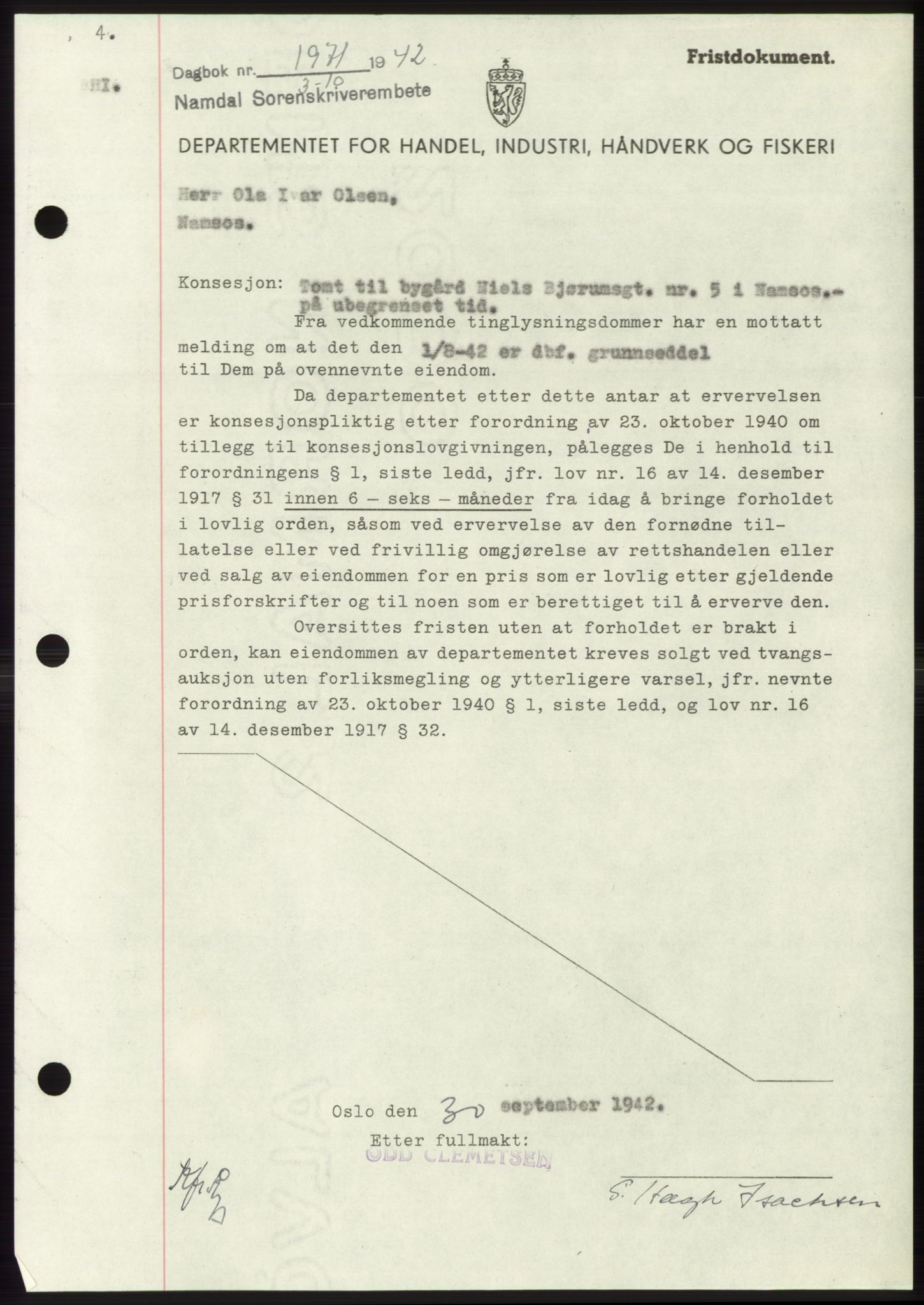 Namdal sorenskriveri, SAT/A-4133/1/2/2C: Pantebok nr. -, 1942-1943, Dagboknr: 1971/1942