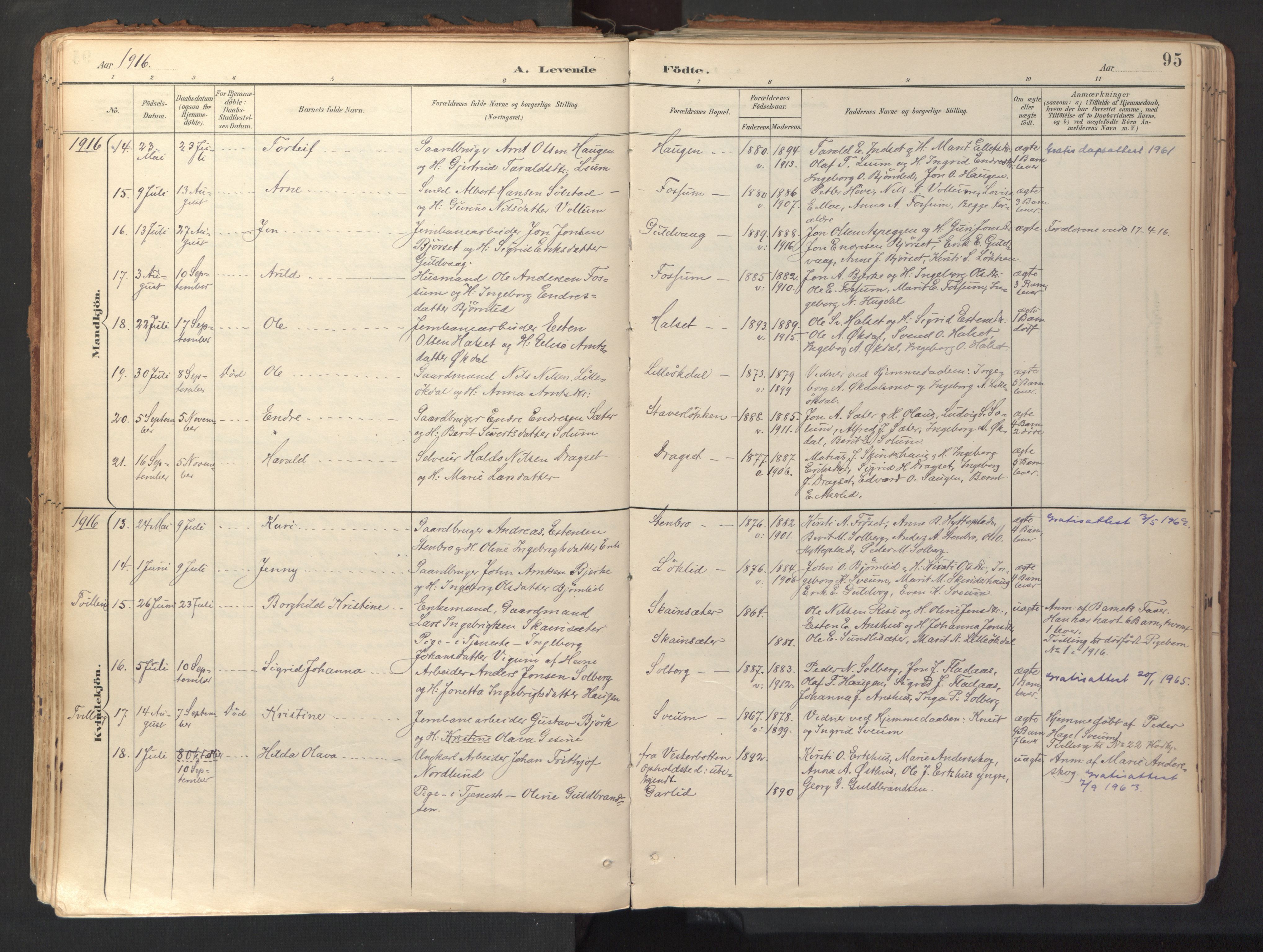 Ministerialprotokoller, klokkerbøker og fødselsregistre - Sør-Trøndelag, SAT/A-1456/689/L1041: Ministerialbok nr. 689A06, 1891-1923, s. 95