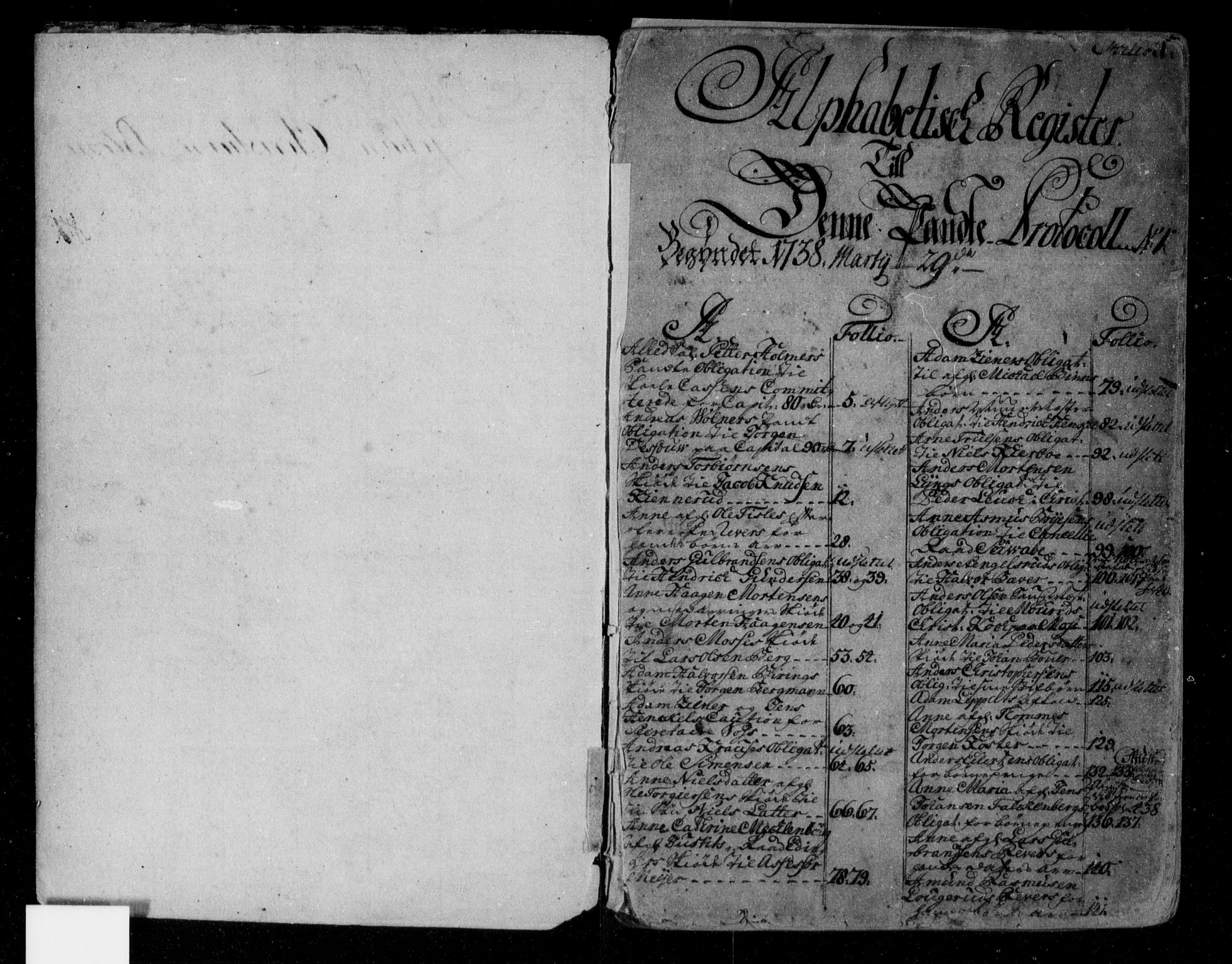 Kongsberg byfogd, SAKO/A-84/G/Gb/Gba/L0001: Panteregister nr. I 1, 1738-1746, s. 1