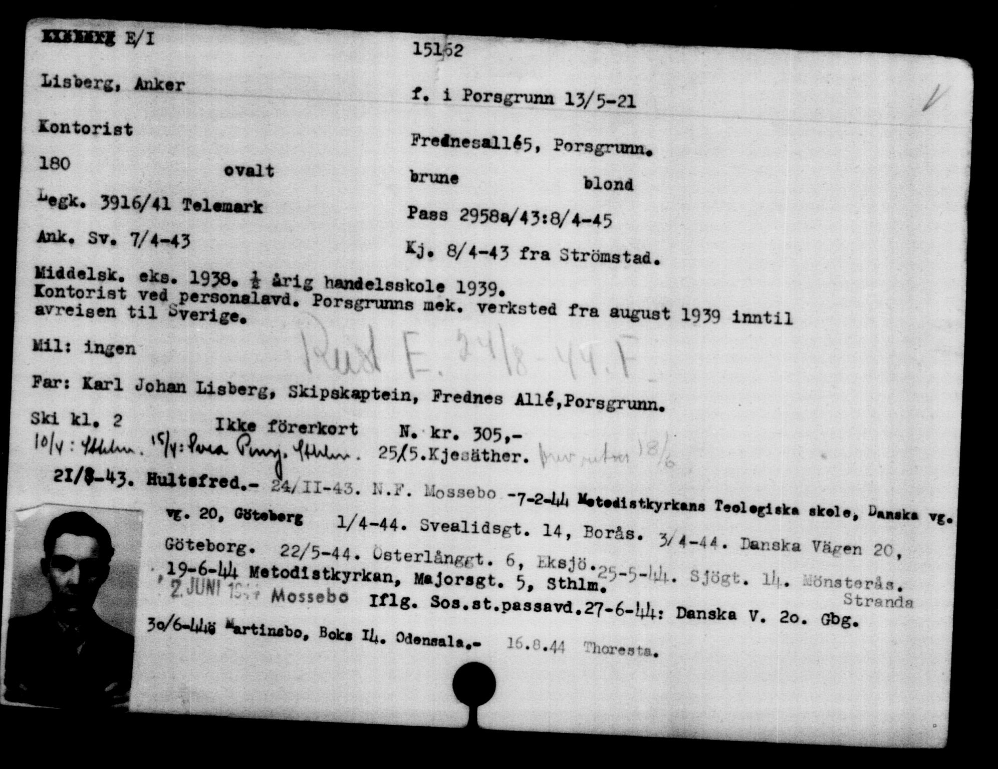 Utenriksstasjonene, Legasjonen i Stockholm, Flyktningkontoret, AV/RA-S-6753/V/Va/L0007: Kjesäterkartoteket, flyktninger med registreringsnr. 12700-15723, 1940-1945, s. 2827