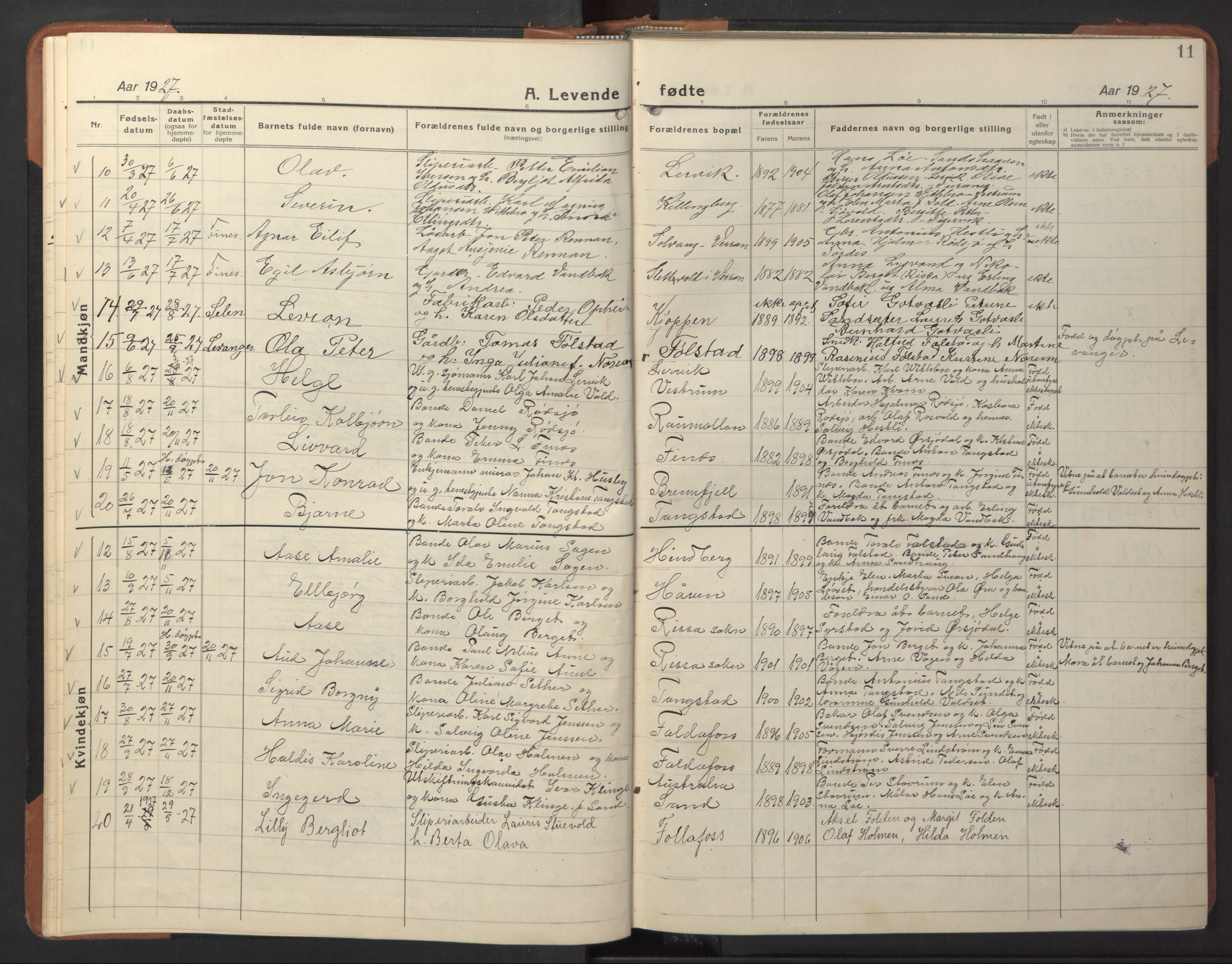 Ministerialprotokoller, klokkerbøker og fødselsregistre - Nord-Trøndelag, AV/SAT-A-1458/744/L0425: Klokkerbok nr. 744C04, 1924-1947, s. 11