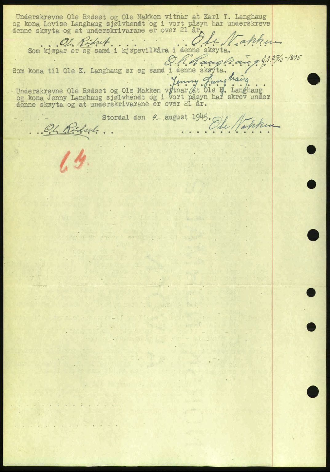 Nordre Sunnmøre sorenskriveri, AV/SAT-A-0006/1/2/2C/2Ca: Pantebok nr. A20a, 1945-1945, Dagboknr: 700/1945