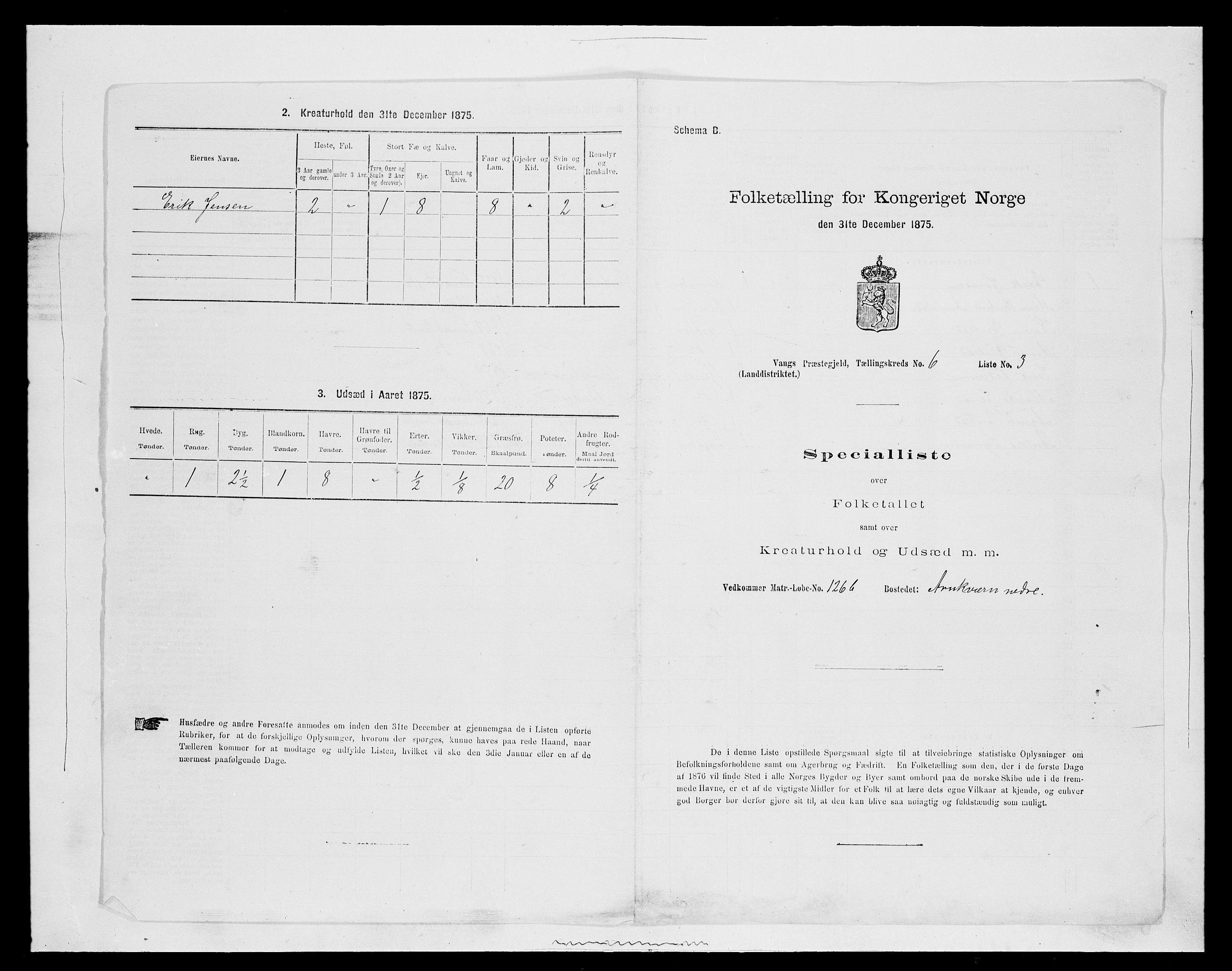 SAH, Folketelling 1875 for 0414L Vang prestegjeld, Vang sokn og Furnes sokn, 1875, s. 1281