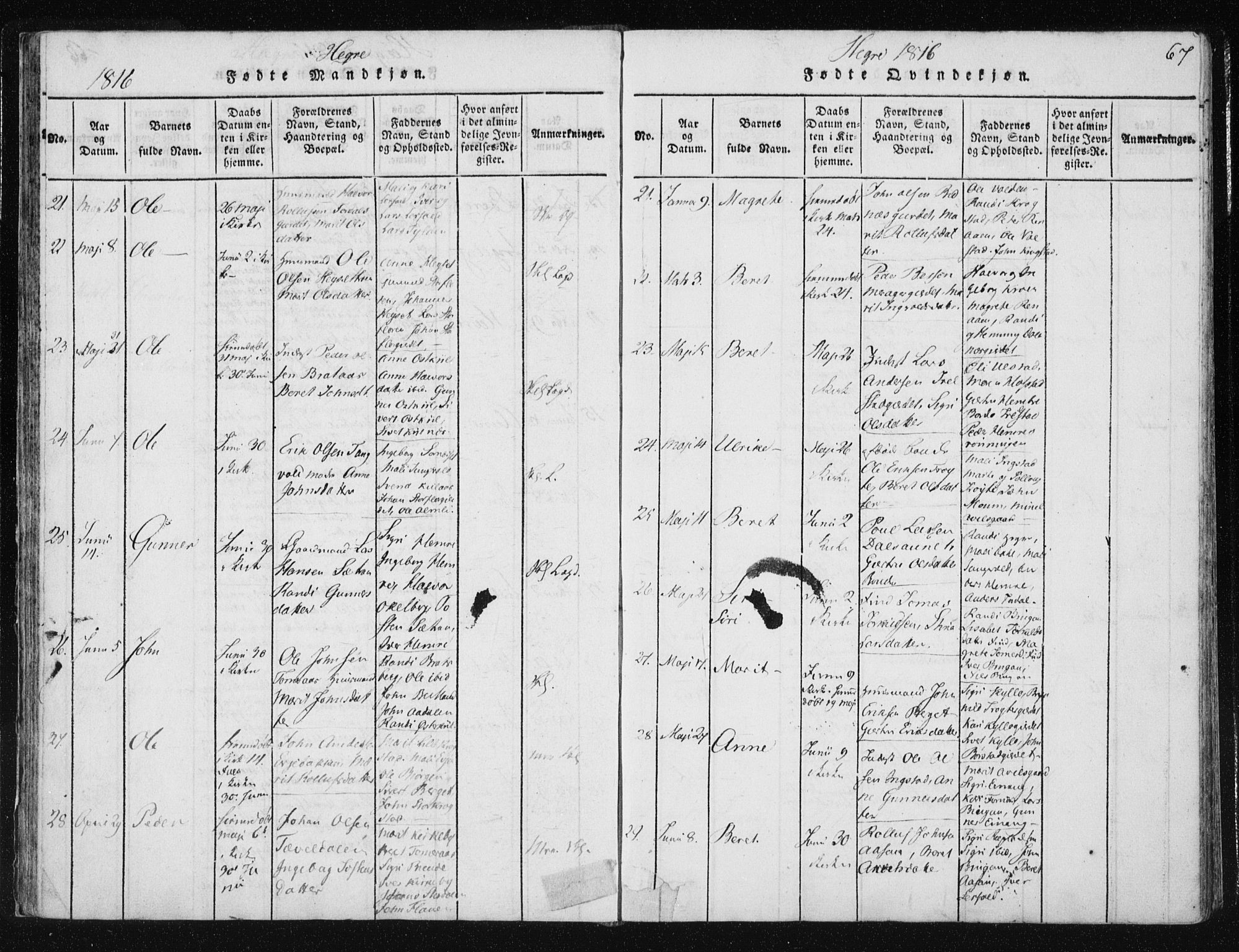 Ministerialprotokoller, klokkerbøker og fødselsregistre - Nord-Trøndelag, AV/SAT-A-1458/709/L0061: Ministerialbok nr. 709A08 /4, 1815-1819, s. 67