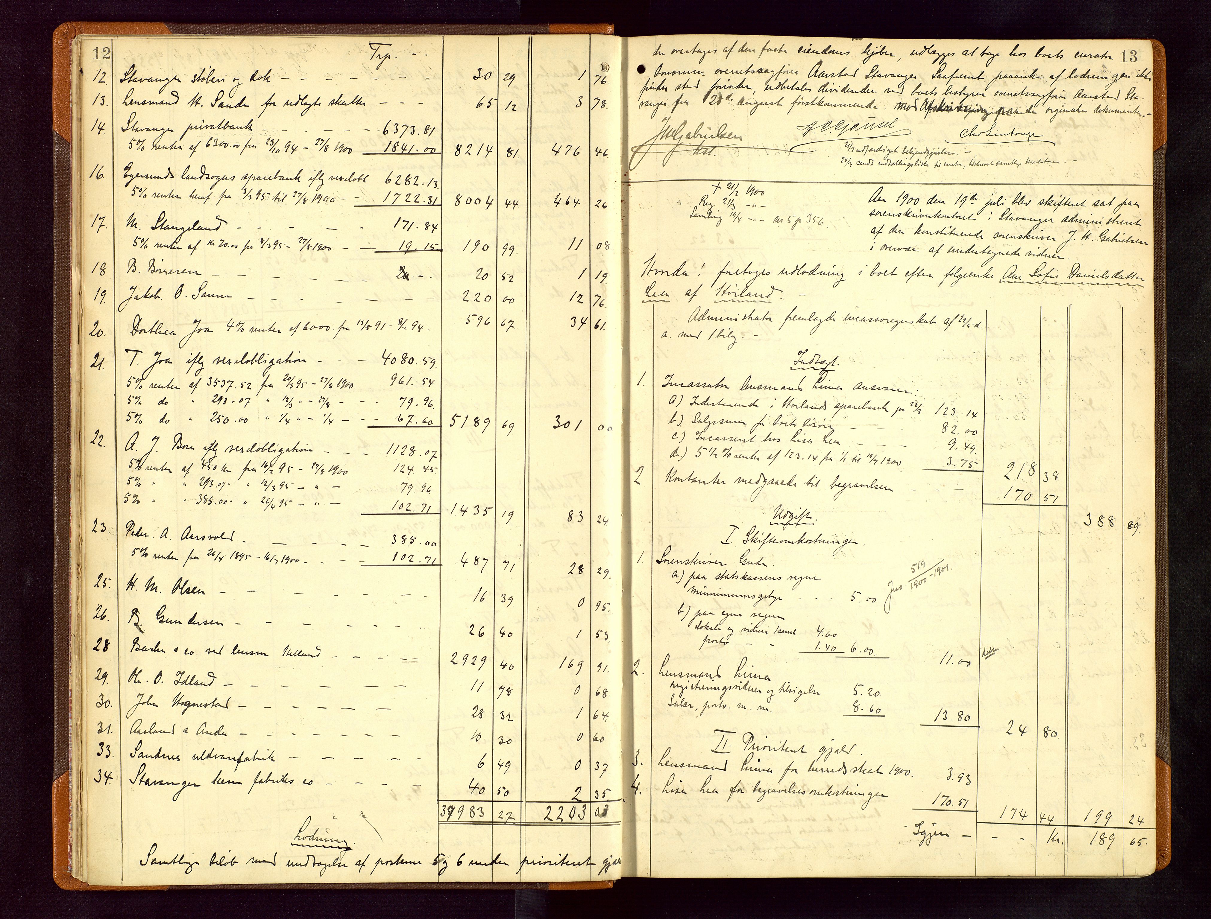 Jæren sorenskriveri, AV/SAST-A-100310/01/5/50/50BB/L0006: SKIFTEUTLODNINGSPROTOKOLL, 1900-1907, s. 12-13