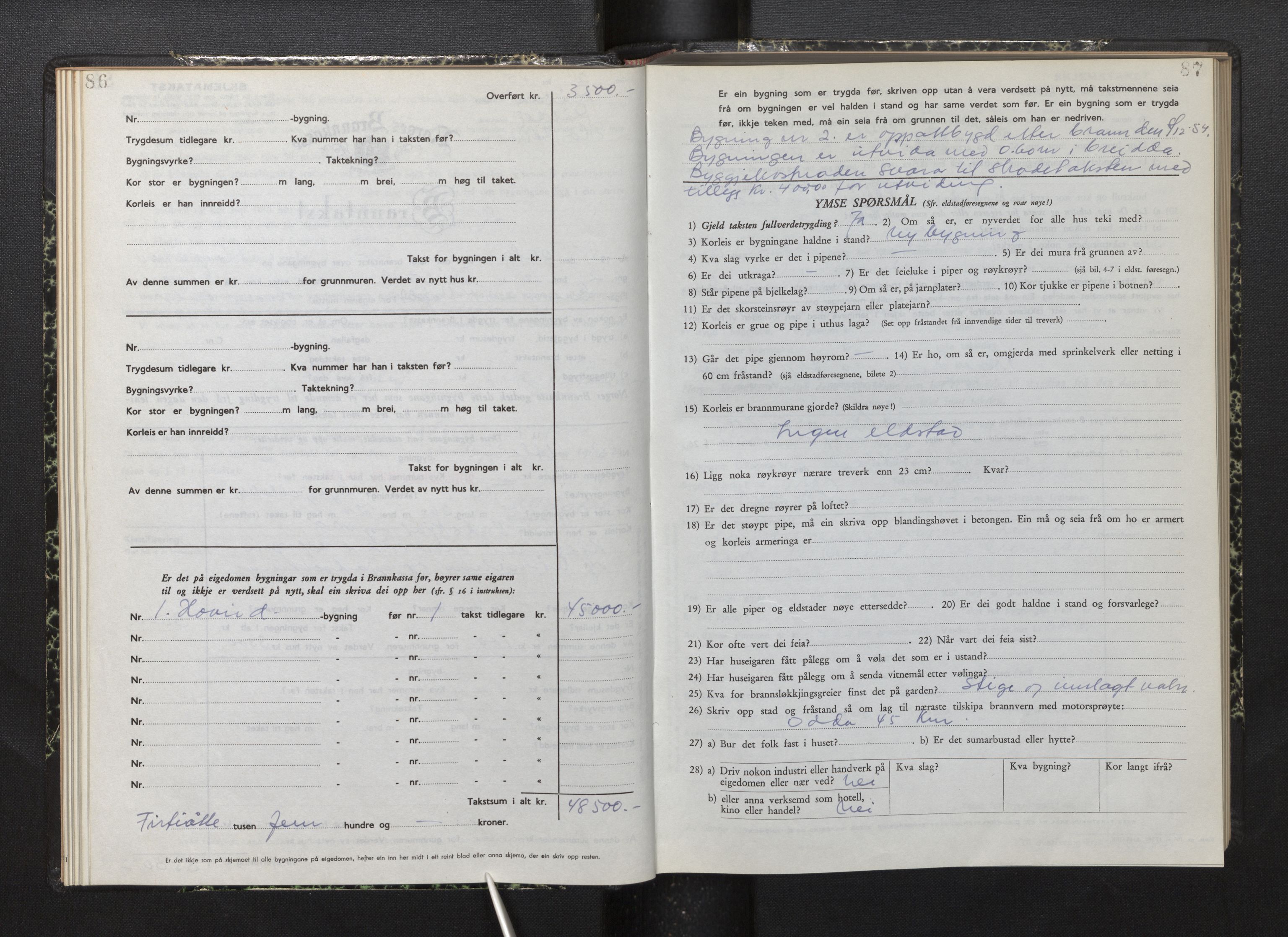 Lensmannen i Røldal, AV/SAB-A-34501/0012/L0005: Branntakstprotokoll, skjematakst, 1951-1963, s. 86-87