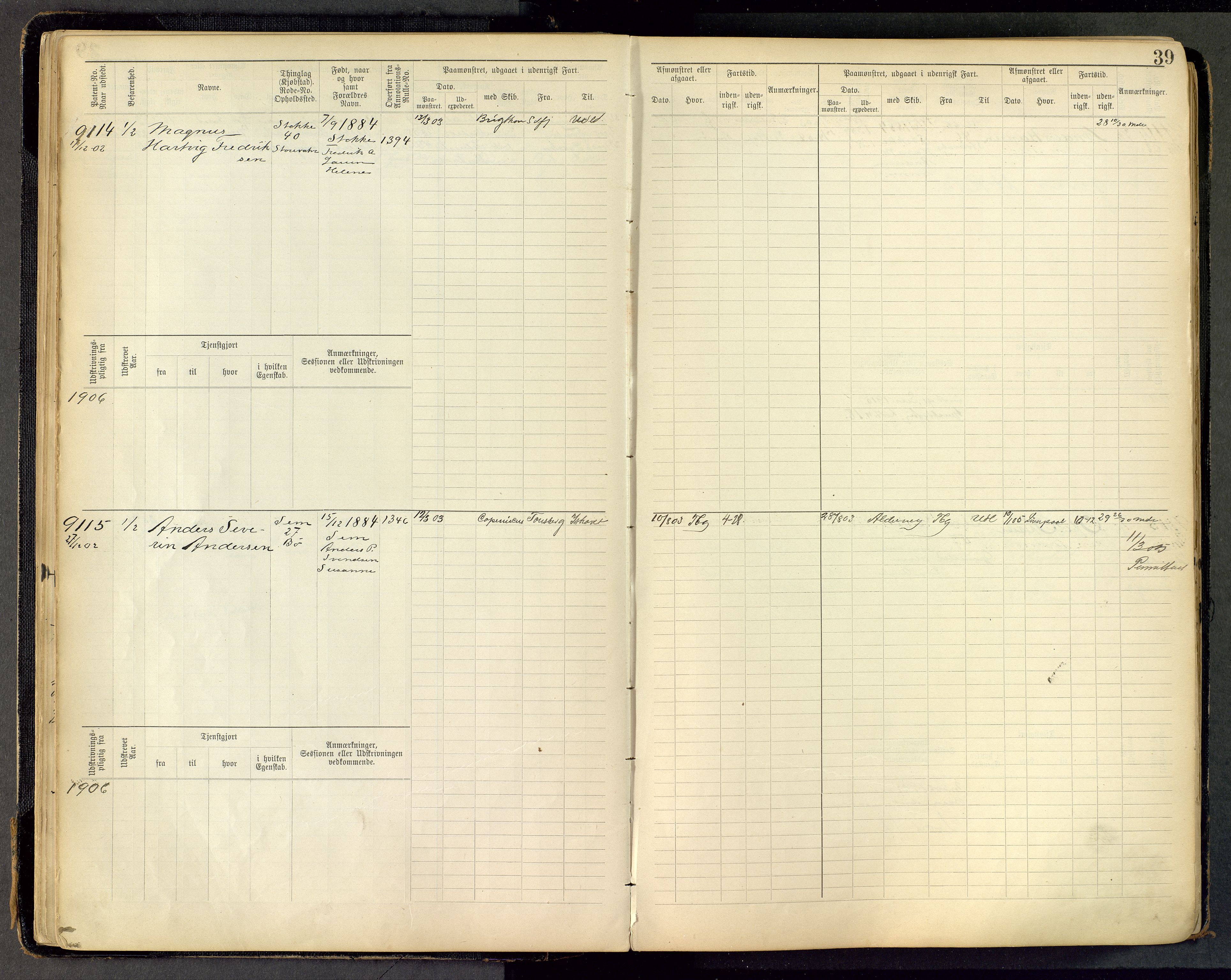 Tønsberg innrulleringskontor, AV/SAKO-A-786/F/Fc/Fca/L0011: Hovedrulle Patent nr. 9038-9992, 1900-1912, s. 39