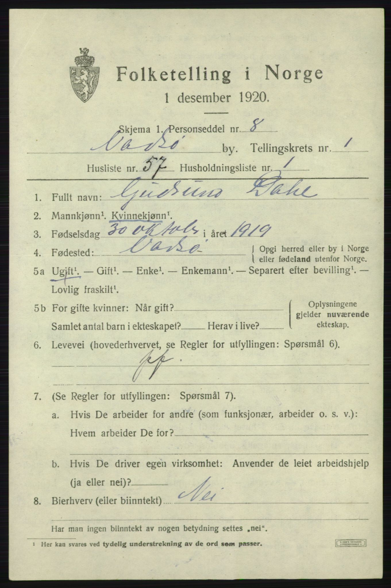 SATØ, Folketelling 1920 for 2003 Vadsø kjøpstad, 1920, s. 2171