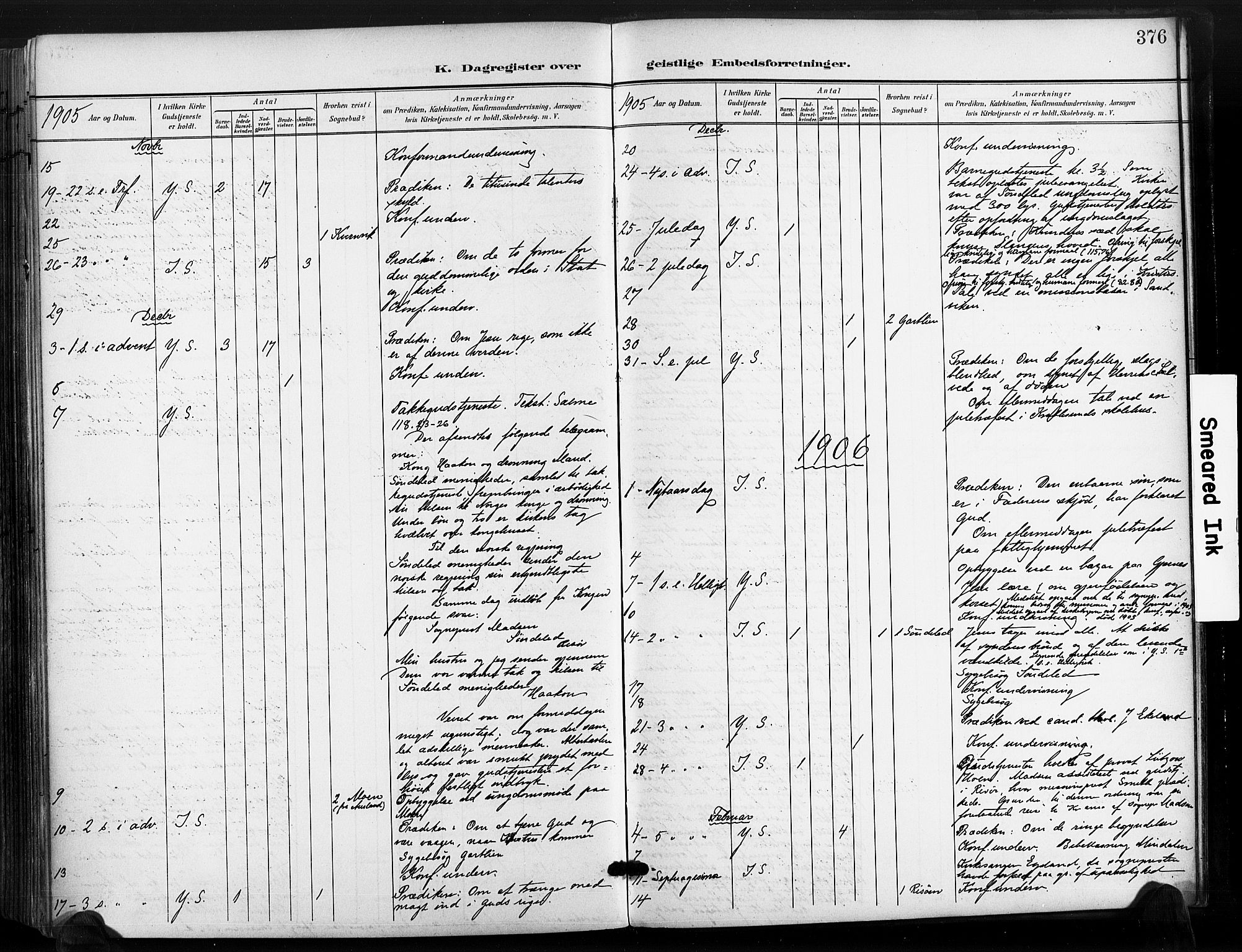 Søndeled sokneprestkontor, AV/SAK-1111-0038/F/Fa/L0006: Ministerialbok nr. A 6, 1900-1922, s. 376