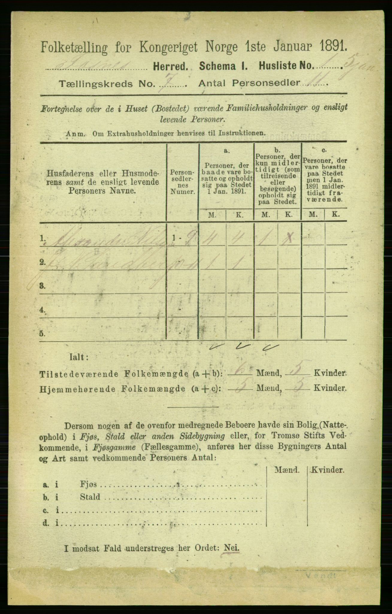 RA, Folketelling 1891 for 1748 Fosnes herred, 1891, s. 3036