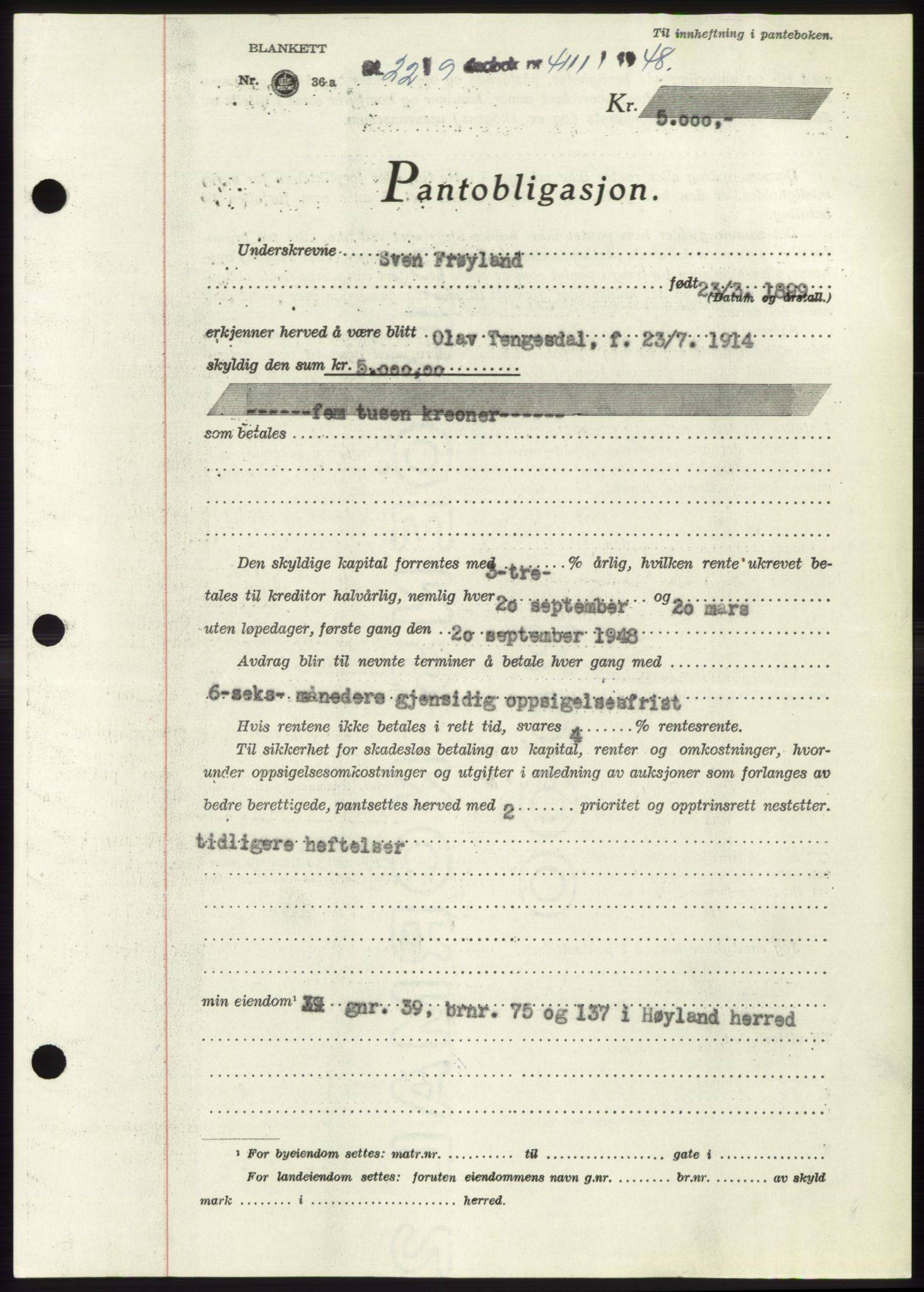 Jæren sorenskriveri, SAST/A-100310/03/G/Gba/L0100: Pantebok, 1948-1948, Dagboknr: 4111/1948