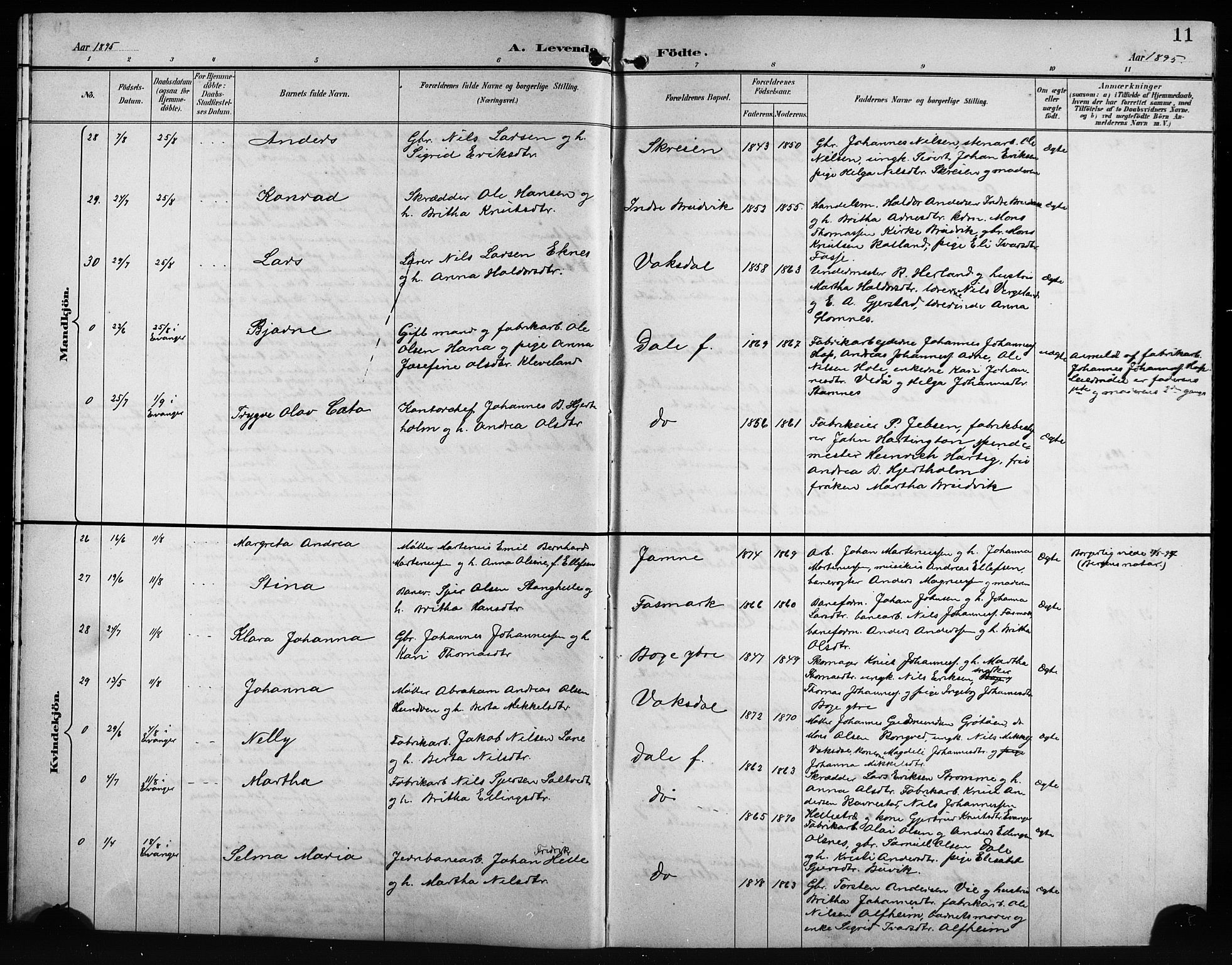 Bruvik Sokneprestembete, AV/SAB-A-74701/H/Hab: Klokkerbok nr. A 2, 1895-1907, s. 11