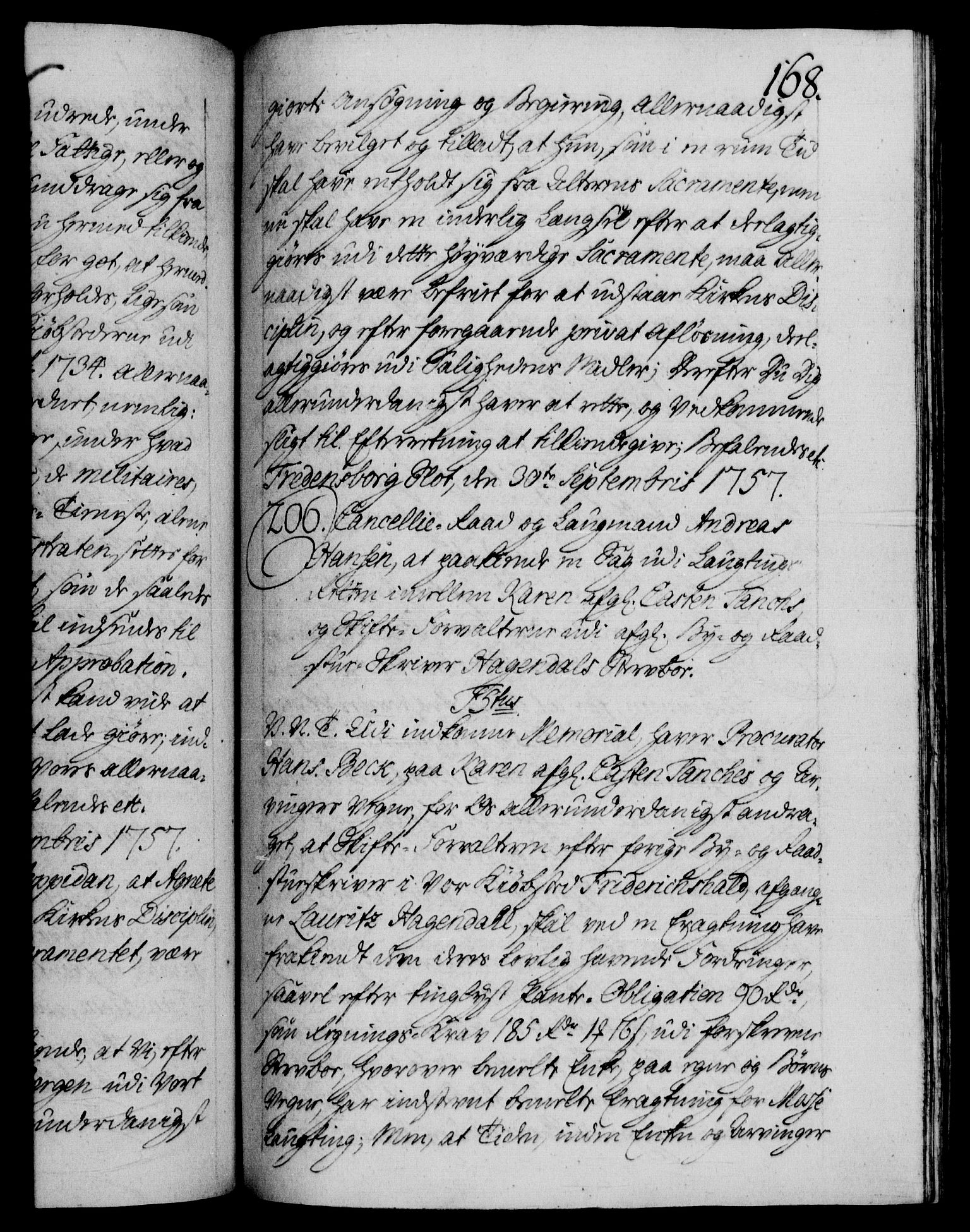 Danske Kanselli 1572-1799, AV/RA-EA-3023/F/Fc/Fca/Fcab/L0036: Norske tegnelser, 1757-1761, s. 168a