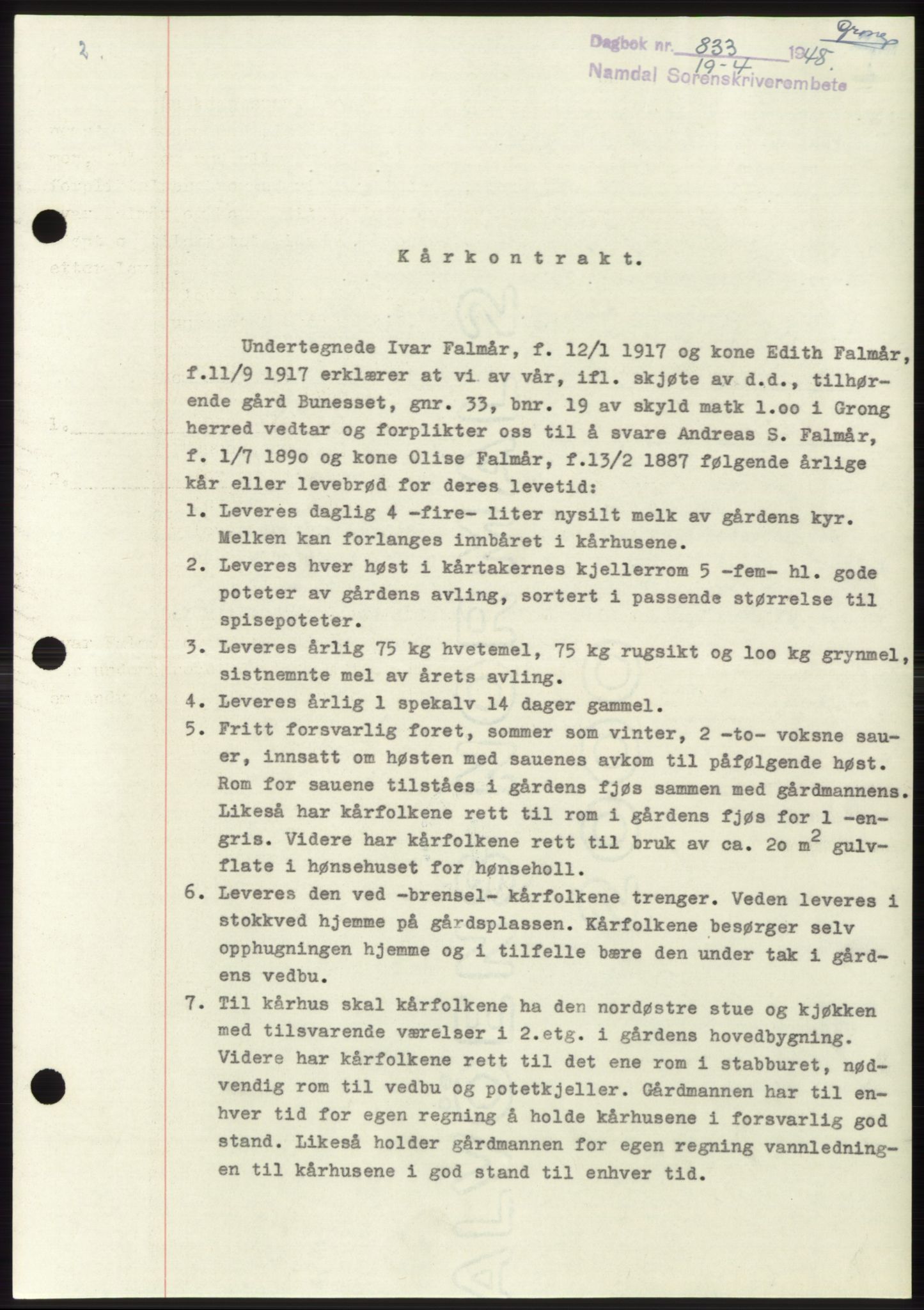 Namdal sorenskriveri, SAT/A-4133/1/2/2C: Pantebok nr. -, 1947-1948, Dagboknr: 833/1948