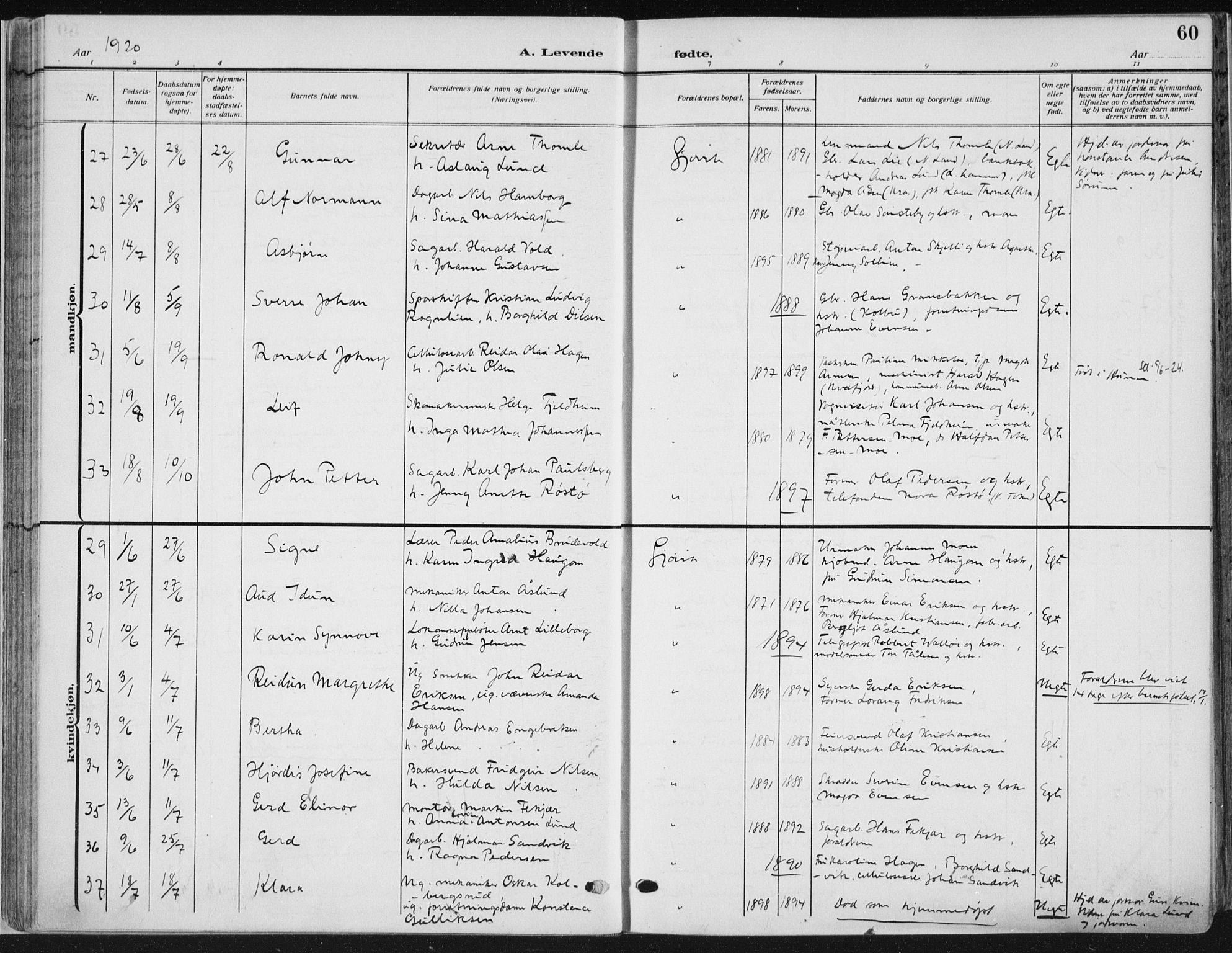 Vardal prestekontor, AV/SAH-PREST-100/H/Ha/Haa/L0014: Ministerialbok nr. 14, 1912-1922, s. 60