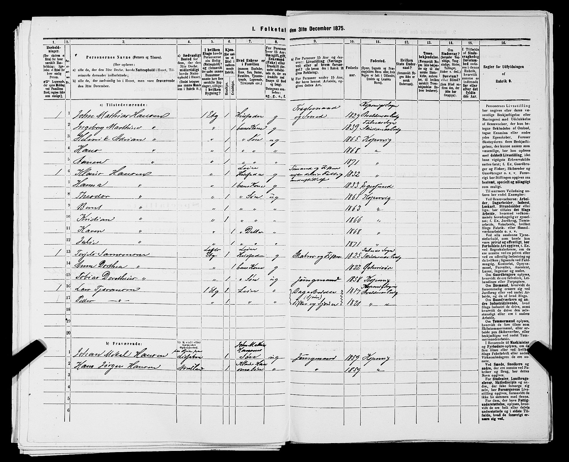 SAST, Folketelling 1875 for 1105B Avaldsnes prestegjeld, Kopervik ladested, 1875, s. 111