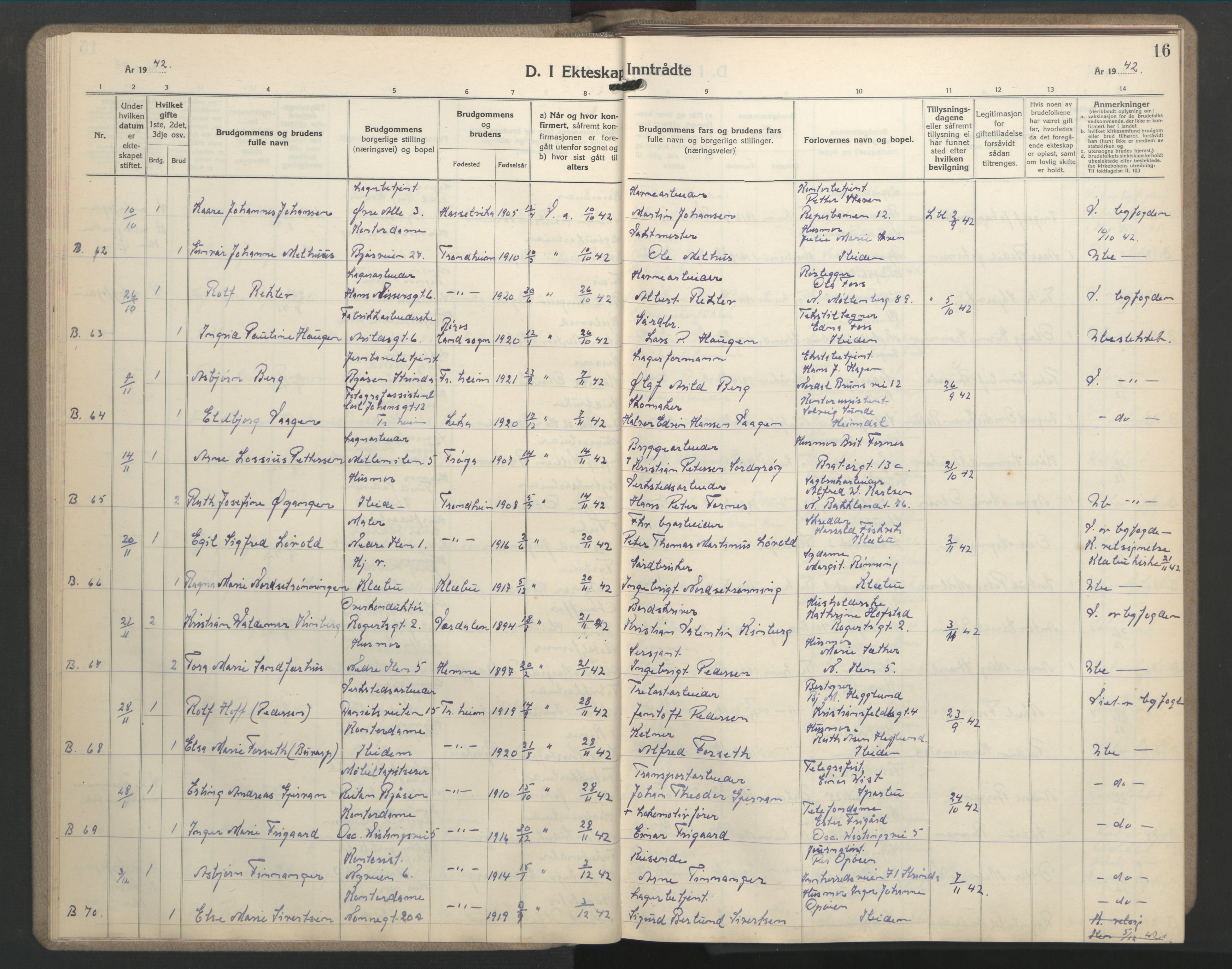 Ministerialprotokoller, klokkerbøker og fødselsregistre - Sør-Trøndelag, AV/SAT-A-1456/603/L0177: Klokkerbok nr. 603C05, 1941-1952, s. 16