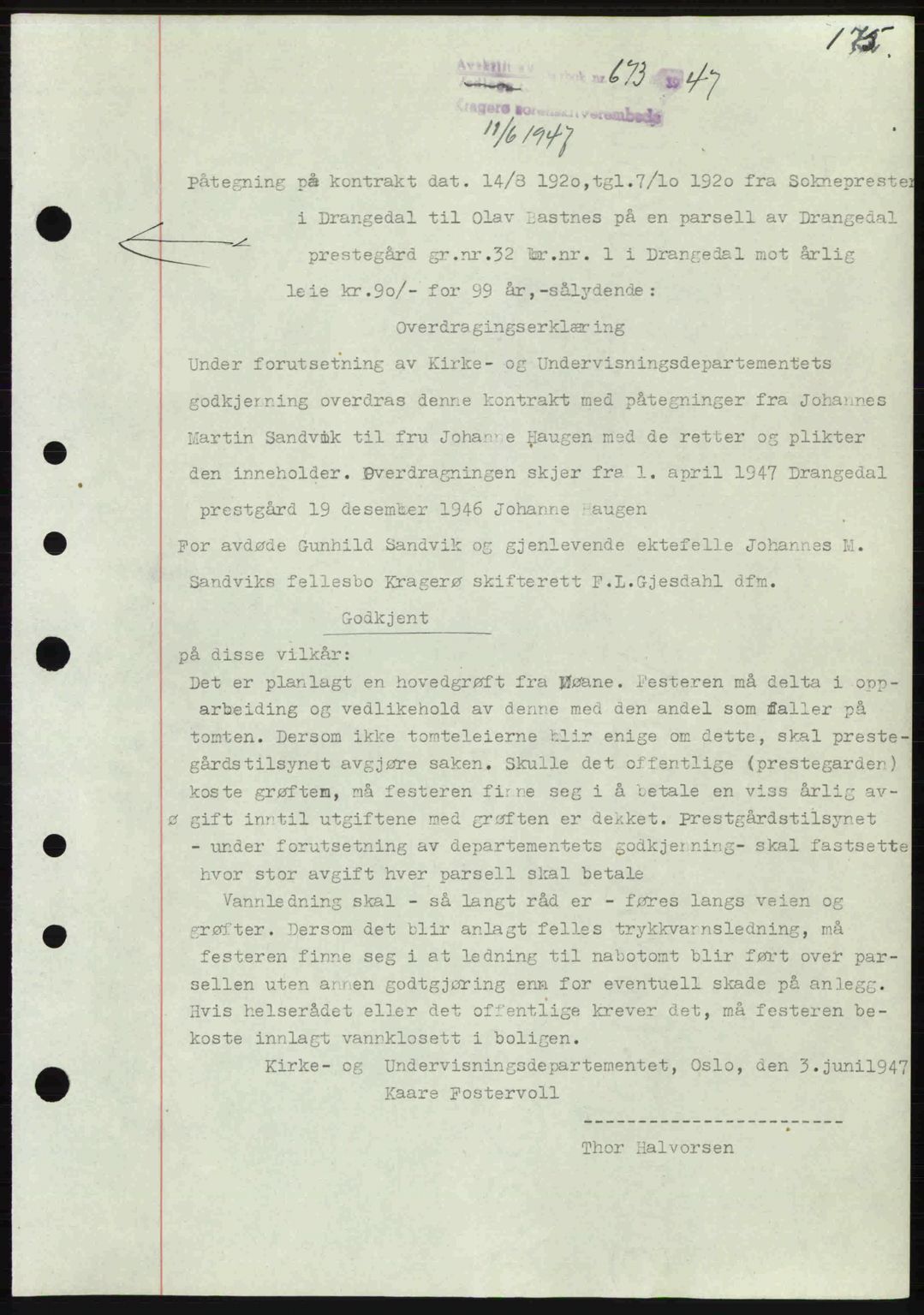 Kragerø sorenskriveri, SAKO/A-65/G/Ga/Gab/L0061: Pantebok nr. A-61, 1947-1947, Dagboknr: 673/1947
