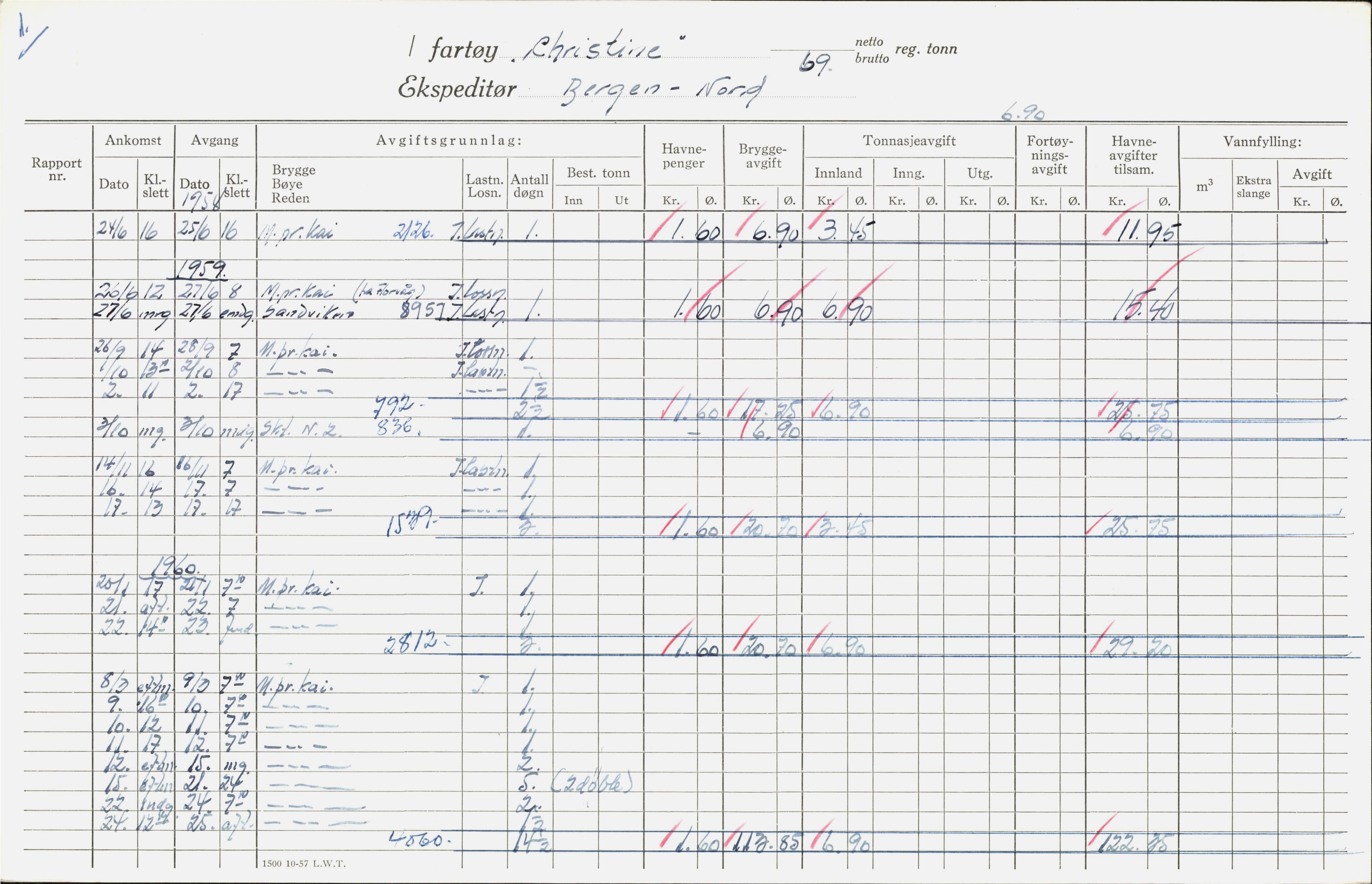 Bergen kommune. Havnekontor/havnefogd, BBA/A-0742/H/Ha/Hac/L0011: Skipsregister Christian Russ-Dejefors, 1941-1975