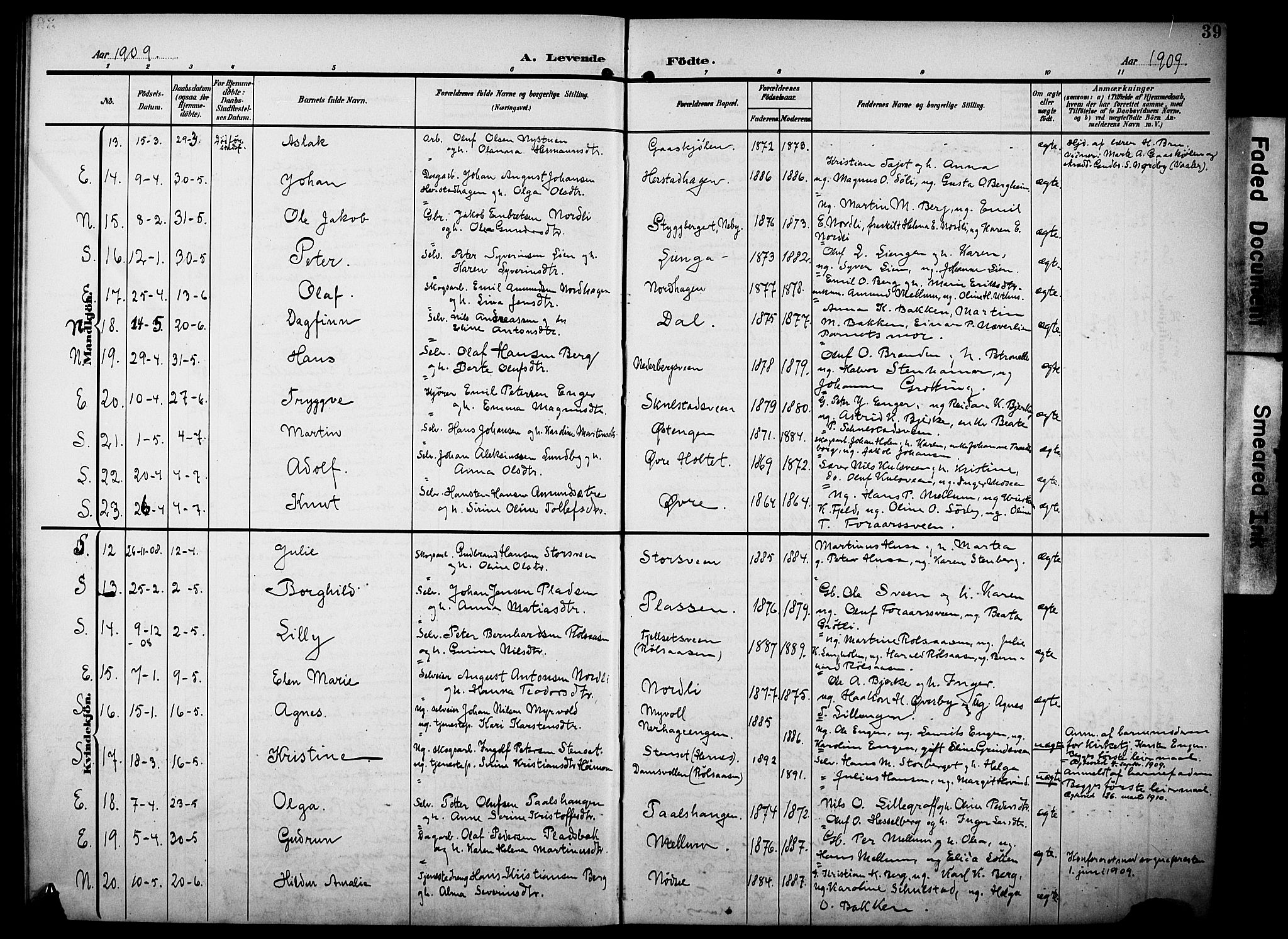 Elverum prestekontor, AV/SAH-PREST-044/H/Ha/Haa/L0016: Ministerialbok nr. 16, 1903-1912, s. 39