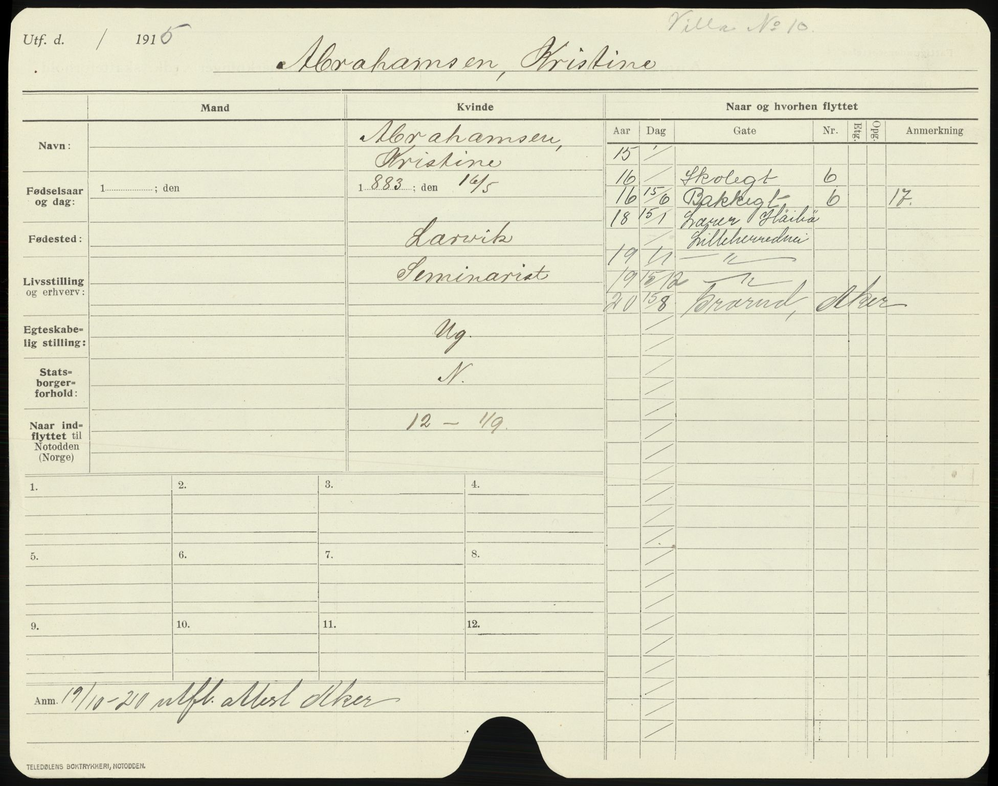 Notodden folkeregister, AV/SAKO-A-127/G/Ga/L0003: Utflyttede, 1920-1921