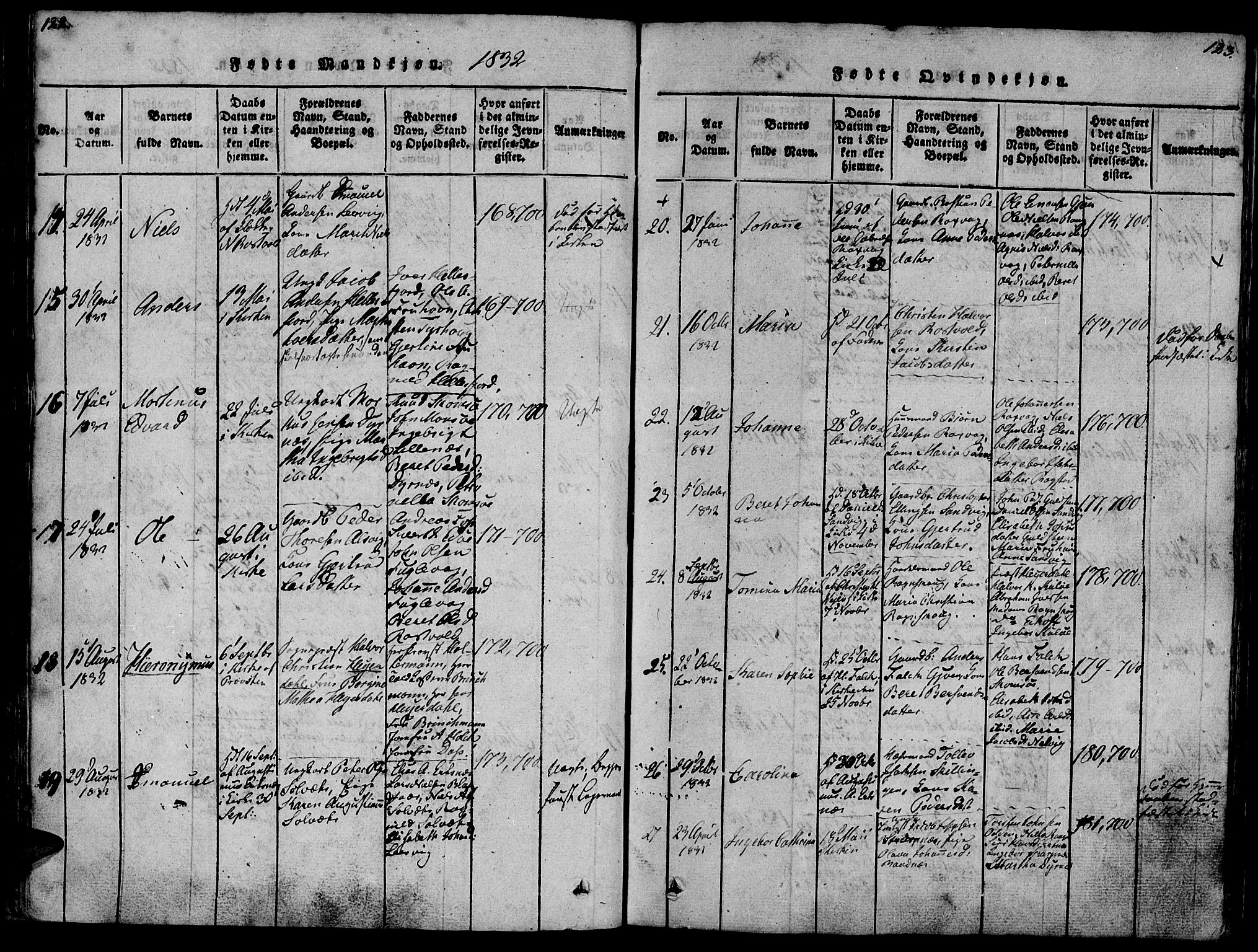 Ministerialprotokoller, klokkerbøker og fødselsregistre - Møre og Romsdal, SAT/A-1454/581/L0933: Ministerialbok nr. 581A03 /1, 1819-1836, s. 122-123