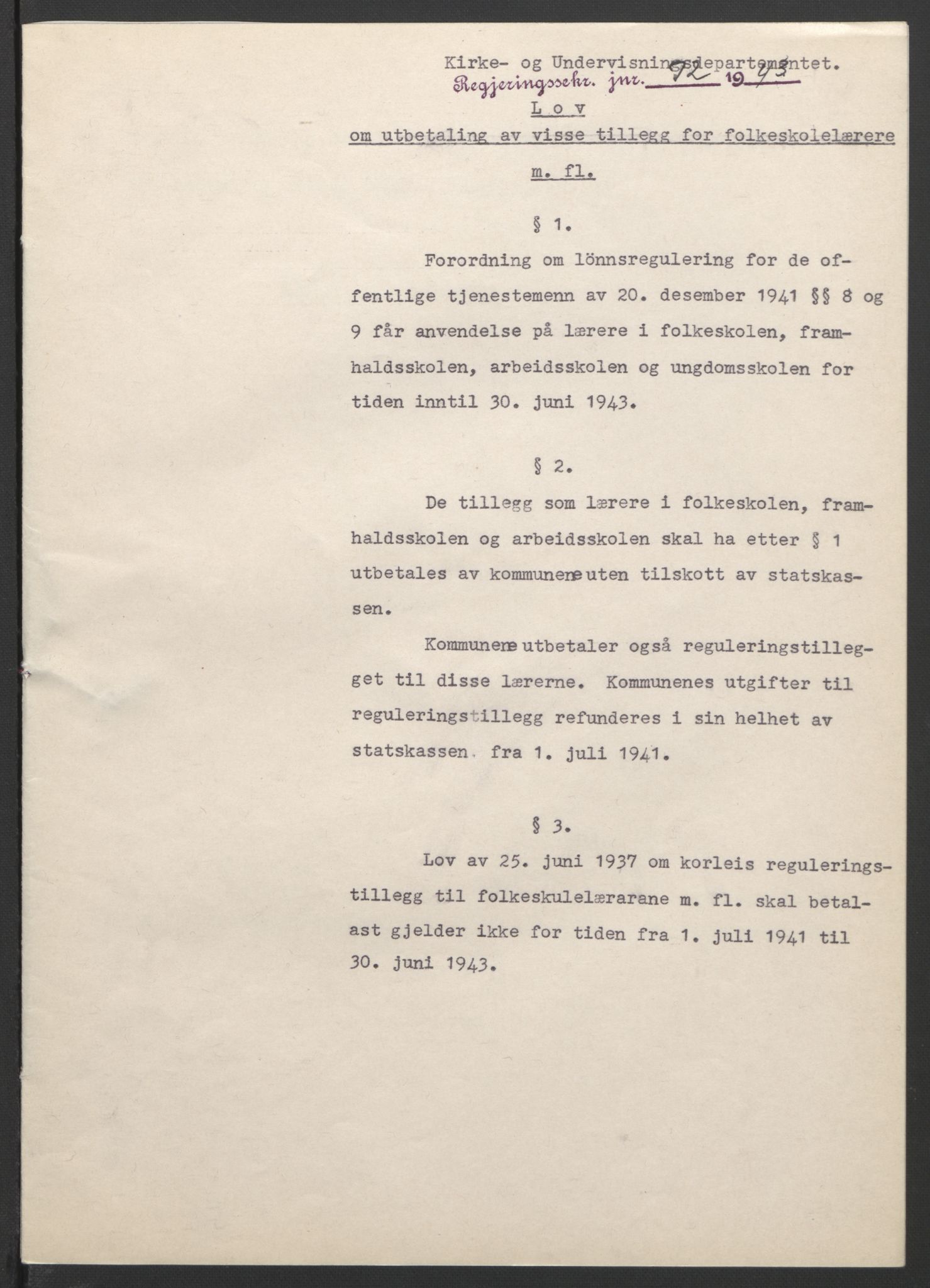 NS-administrasjonen 1940-1945 (Statsrådsekretariatet, de kommisariske statsråder mm), RA/S-4279/D/Db/L0099: Lover, 1943, s. 160