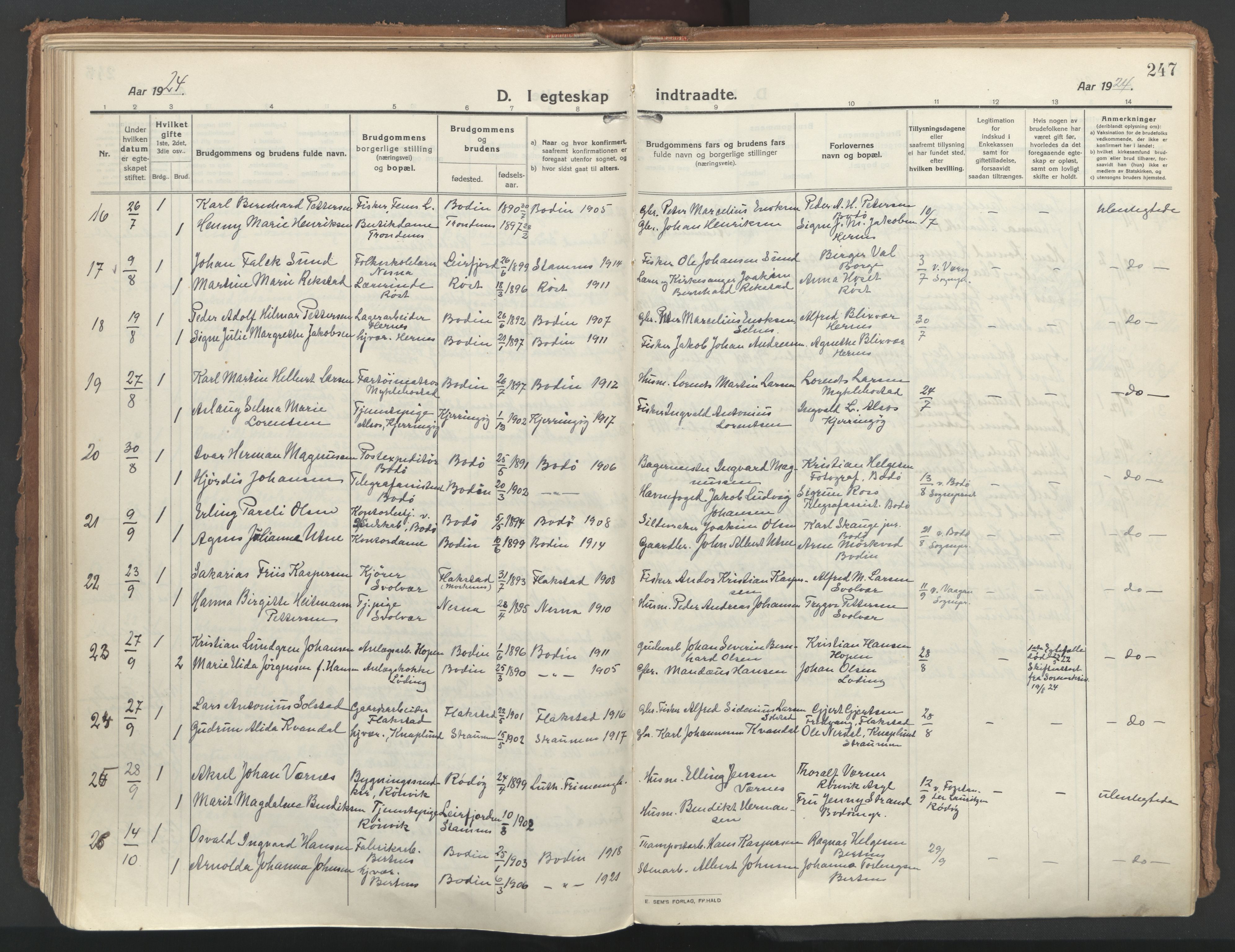 Ministerialprotokoller, klokkerbøker og fødselsregistre - Nordland, AV/SAT-A-1459/802/L0060: Ministerialbok nr. 802A07, 1916-1933, s. 247