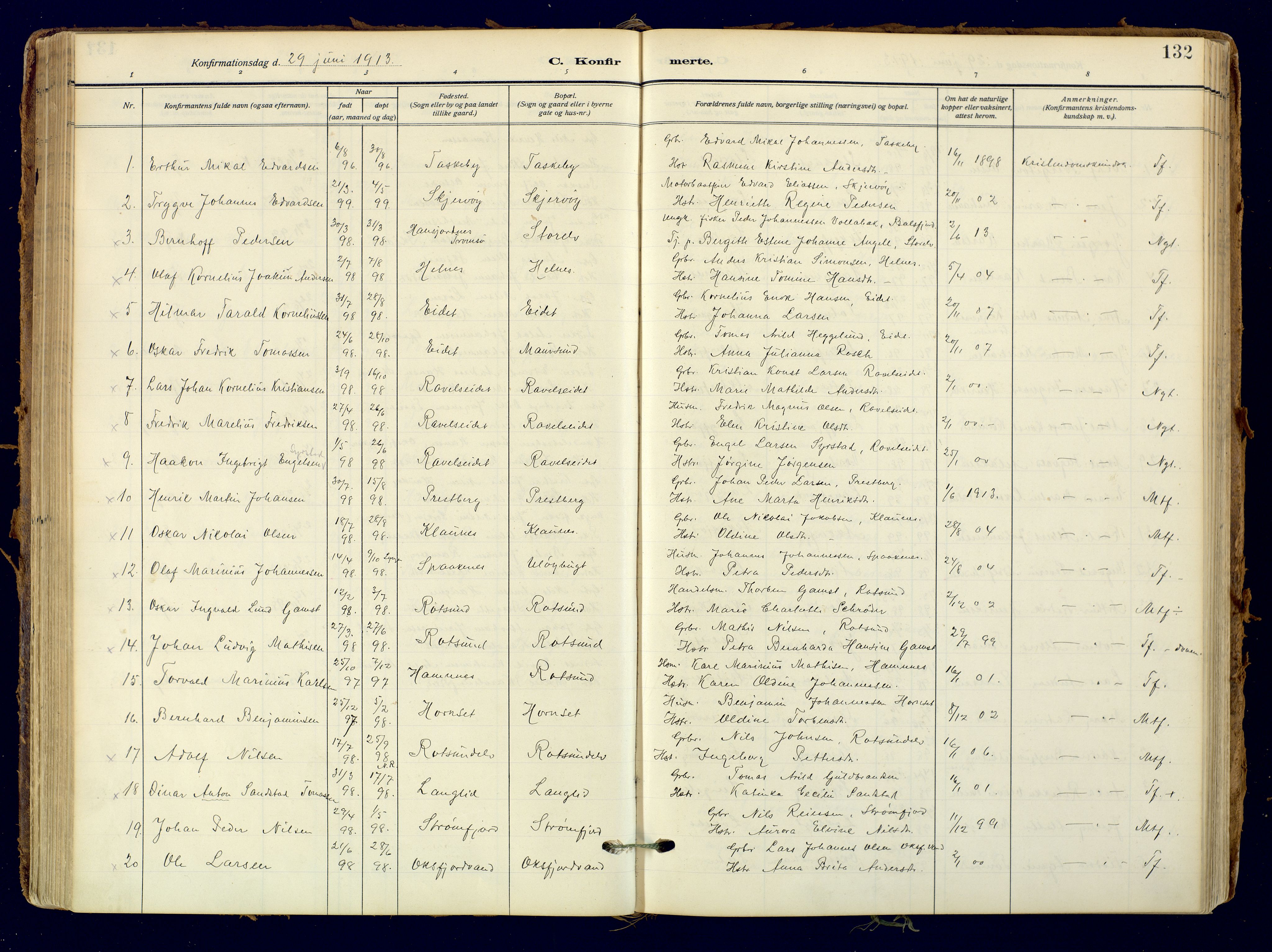 Skjervøy sokneprestkontor, AV/SATØ-S-1300/H/Ha/Haa: Ministerialbok nr. 18, 1910-1926, s. 132