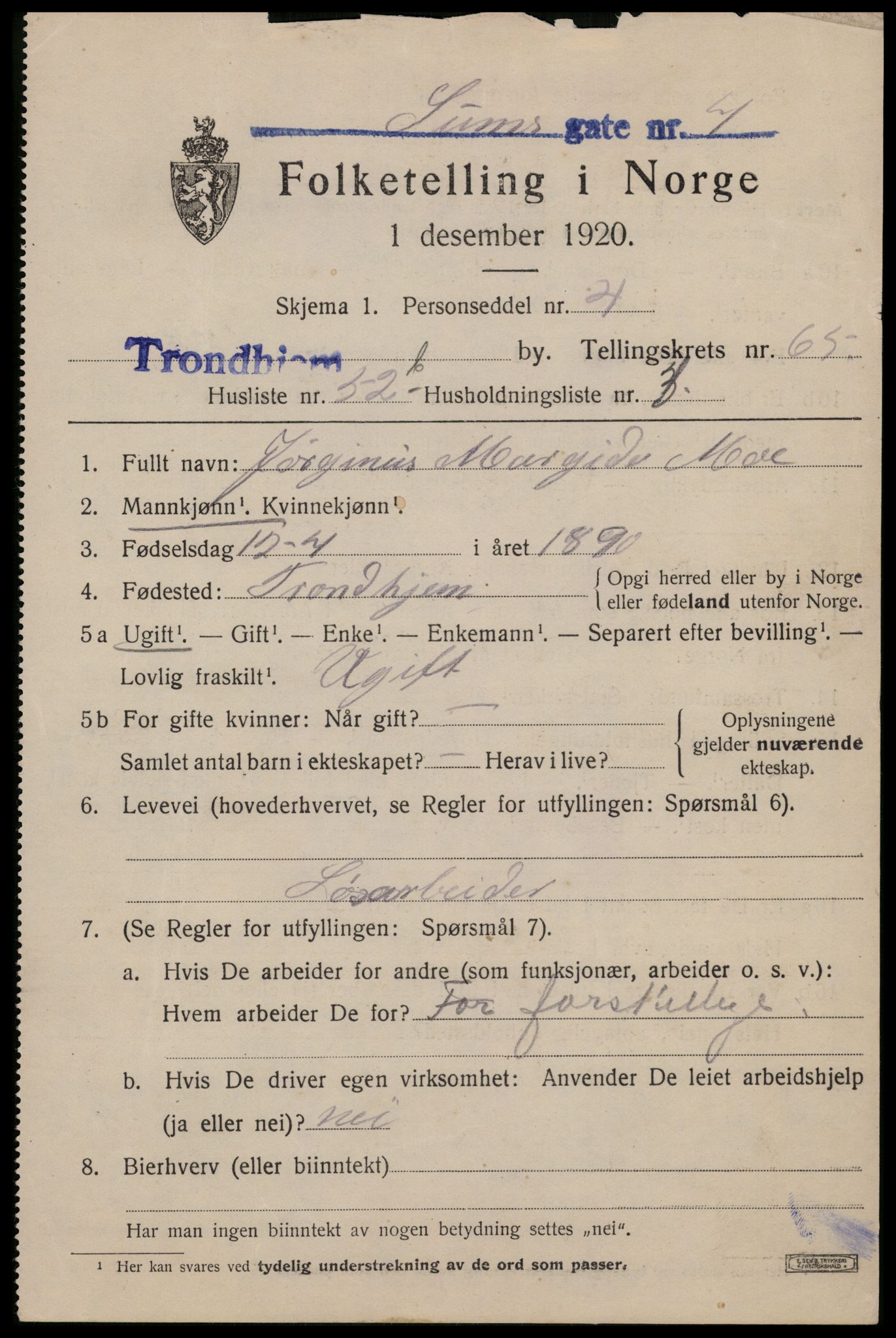 SAT, Folketelling 1920 for 1601 Trondheim kjøpstad, 1920, s. 130176