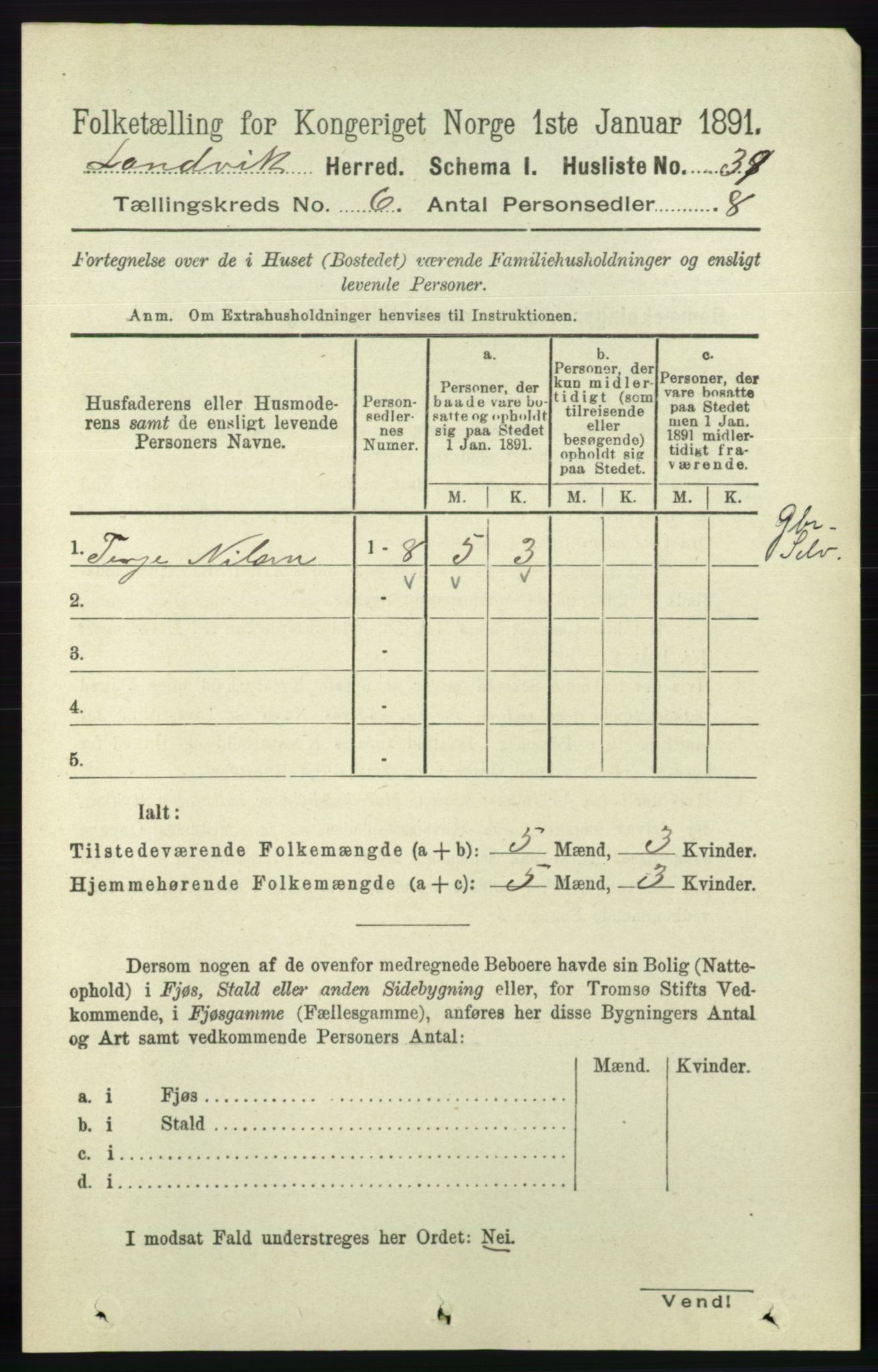 RA, Folketelling 1891 for 0924 Landvik herred, 1891, s. 2440