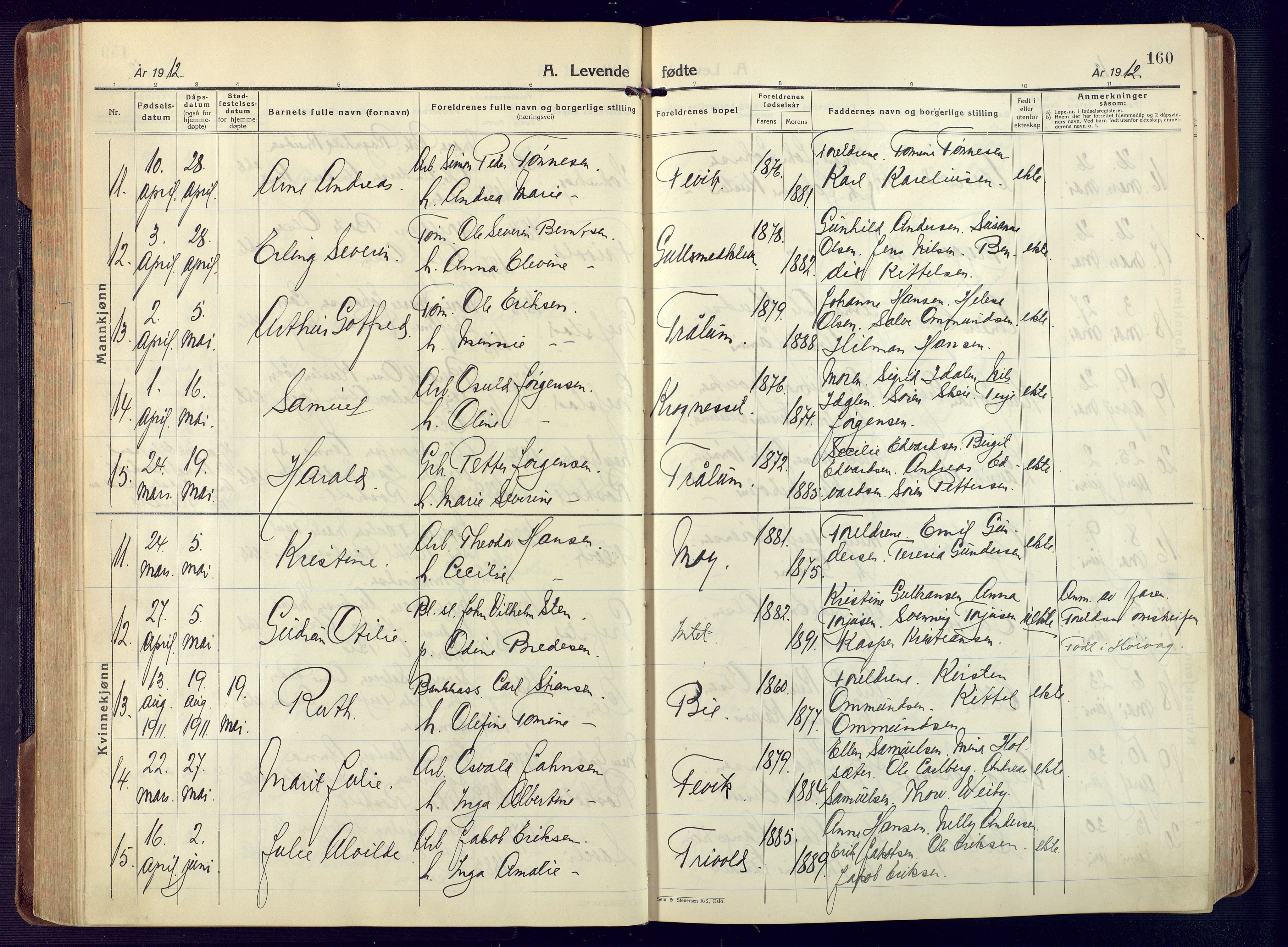 Fjære sokneprestkontor, AV/SAK-1111-0011/F/Fa/L0004: Ministerialbok nr. A 4, 1902-1925, s. 160