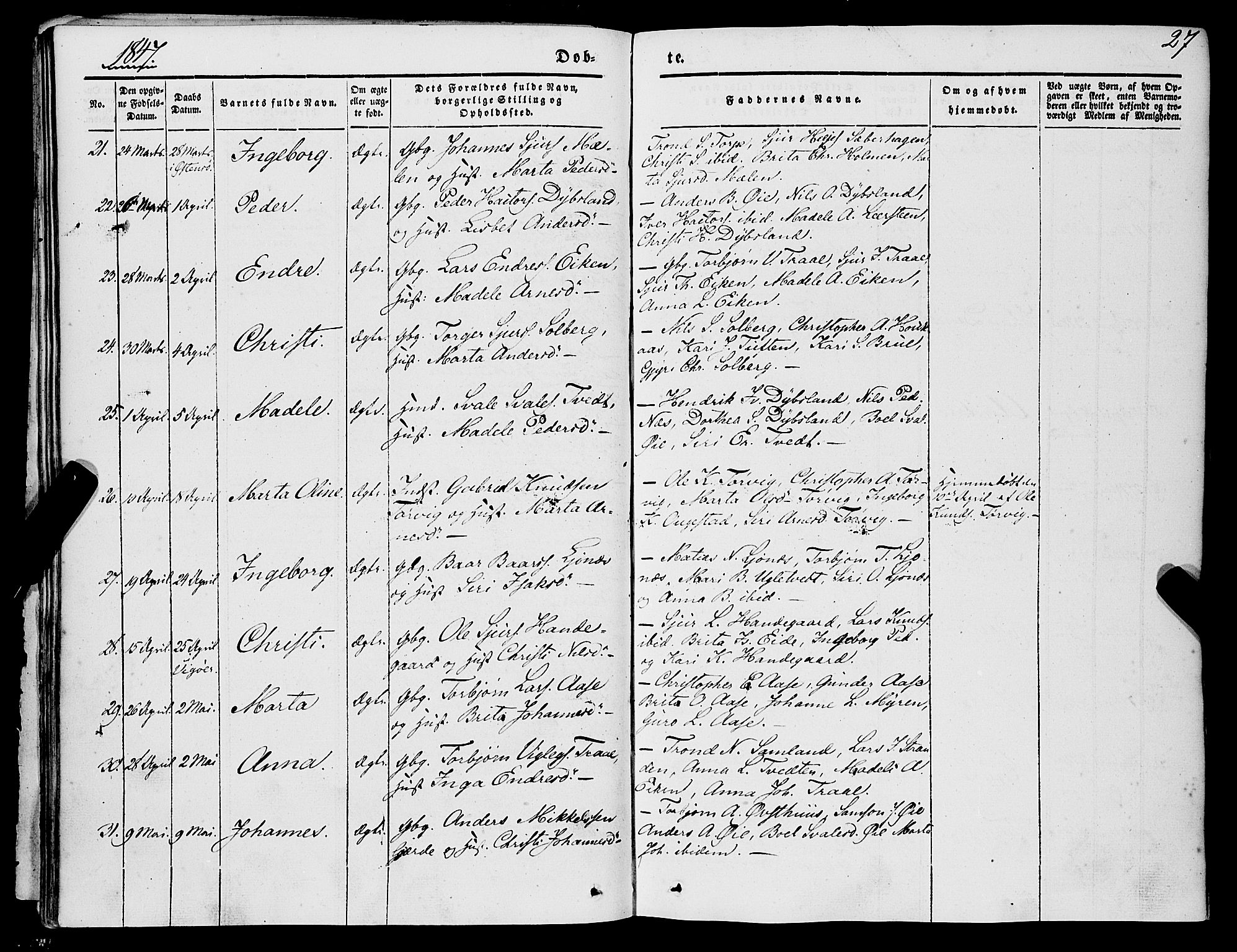 Strandebarm sokneprestembete, AV/SAB-A-78401/H/Haa: Ministerialbok nr. A 7, 1844-1872, s. 27