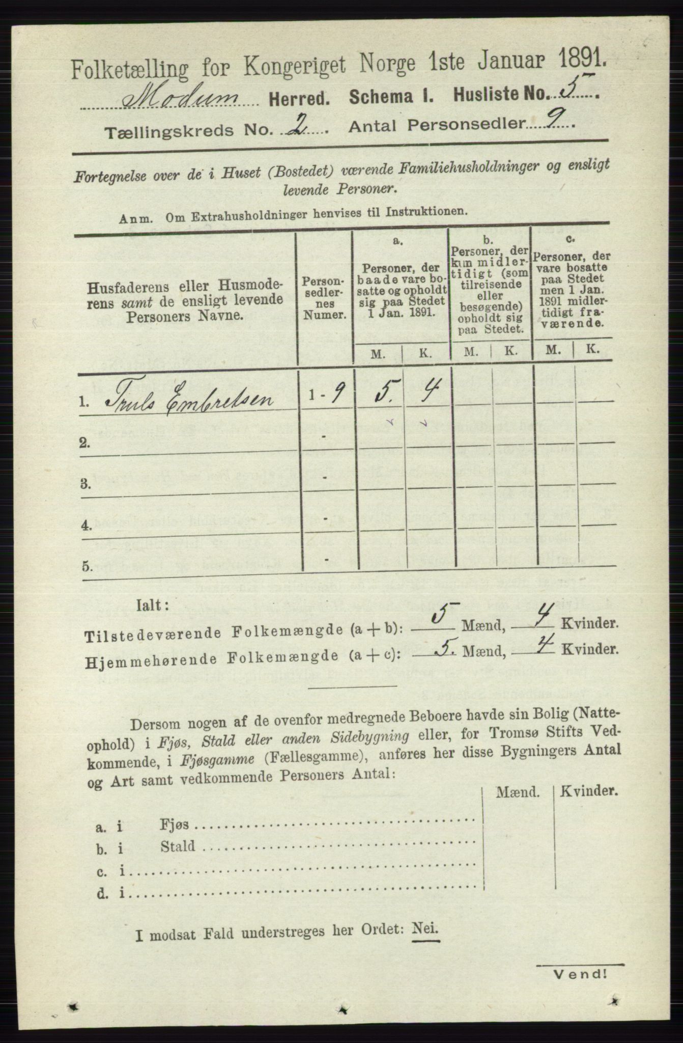 RA, Folketelling 1891 for 0623 Modum herred, 1891, s. 437