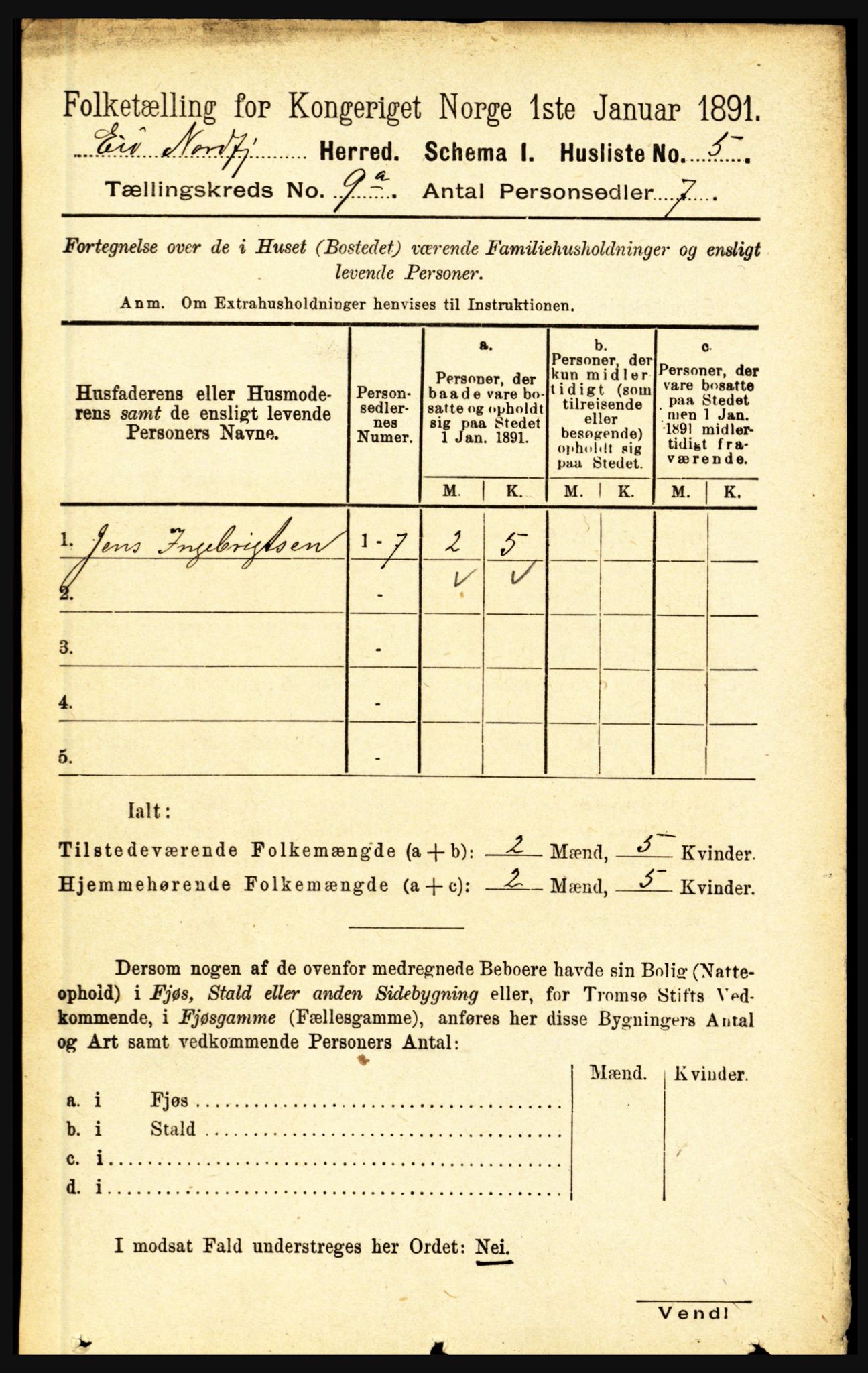 RA, Folketelling 1891 for 1443 Eid herred, 1891, s. 2151