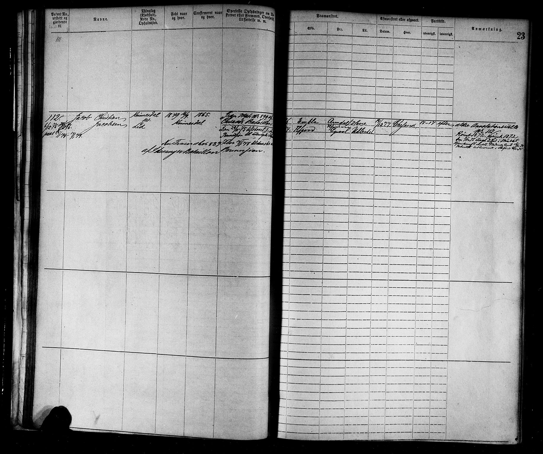 Flekkefjord mønstringskrets, SAK/2031-0018/F/Fa/L0002: Annotasjonsrulle nr 1-1920 med register, N-2, 1870-1891, s. 43
