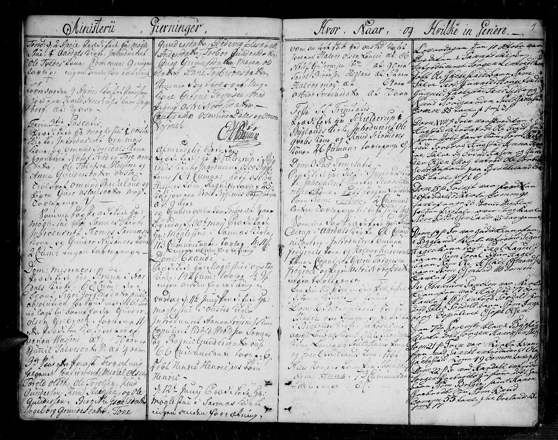 Bygland sokneprestkontor, SAK/1111-0006/F/Fa/Fab/L0002: Ministerialbok nr. A 2, 1766-1816, s. 4