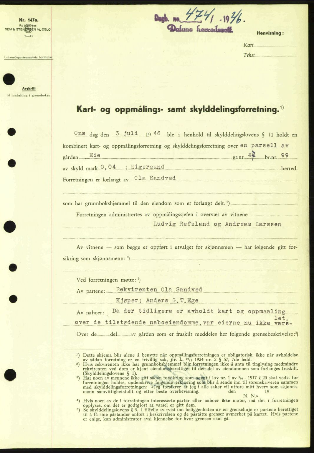 Dalane sorenskriveri, SAST/A-100309/02/G/Gb/L0049: Pantebok nr. A9, 1946-1947, Dagboknr: 474/1946