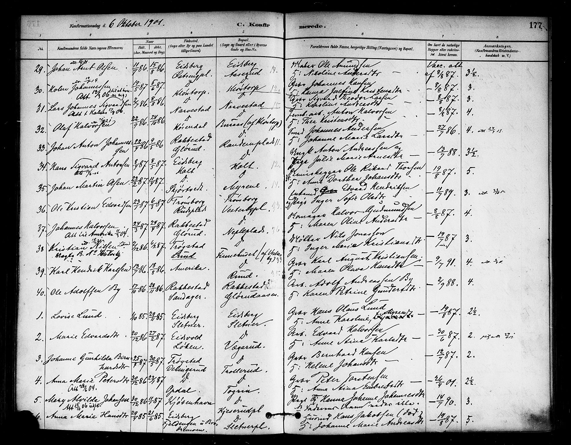Eidsberg prestekontor Kirkebøker, AV/SAO-A-10905/F/Fa/L0012: Ministerialbok nr. I 12, 1879-1901, s. 177