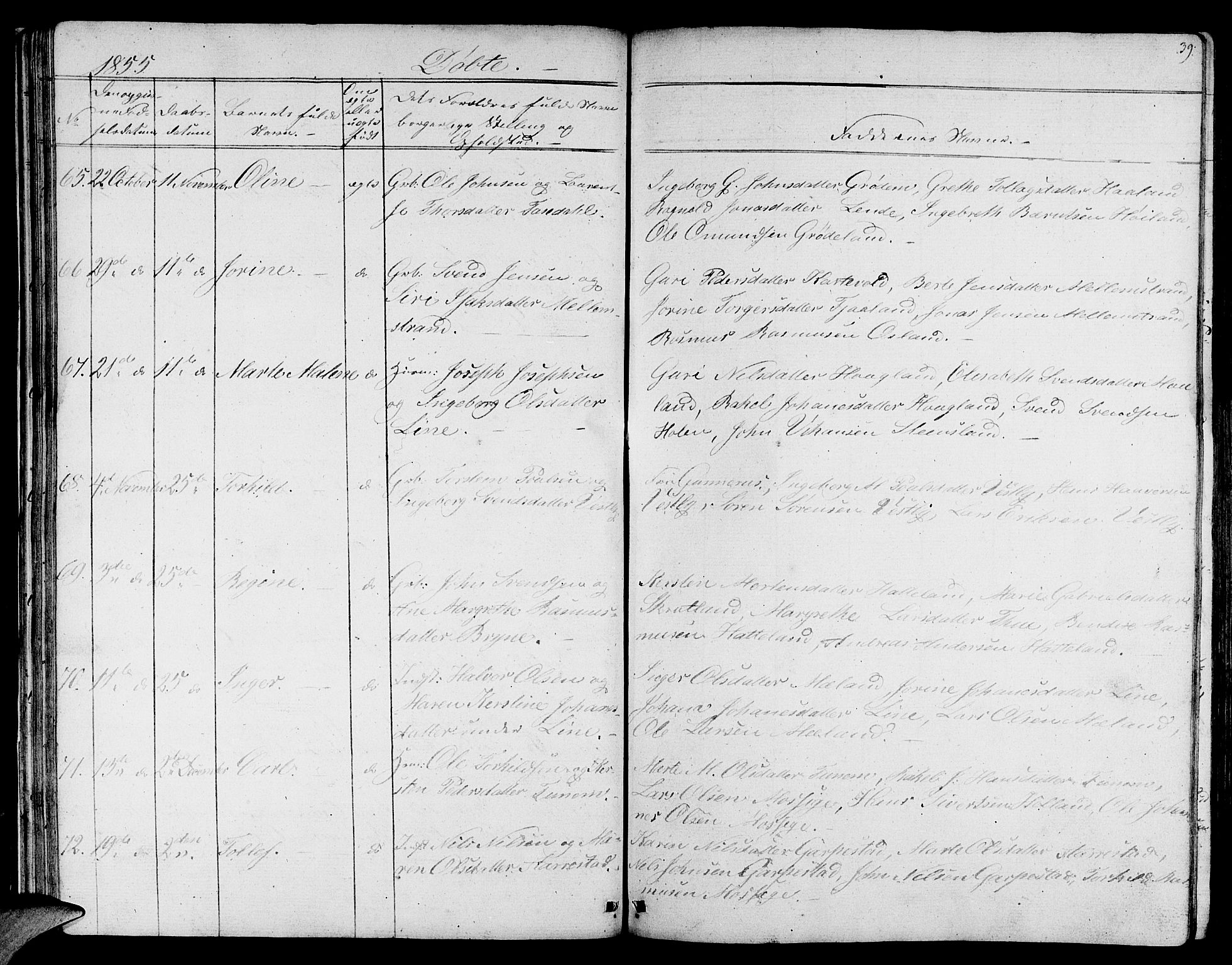 Lye sokneprestkontor, AV/SAST-A-101794/001/30BB/L0002: Klokkerbok nr. B 2, 1852-1867, s. 39