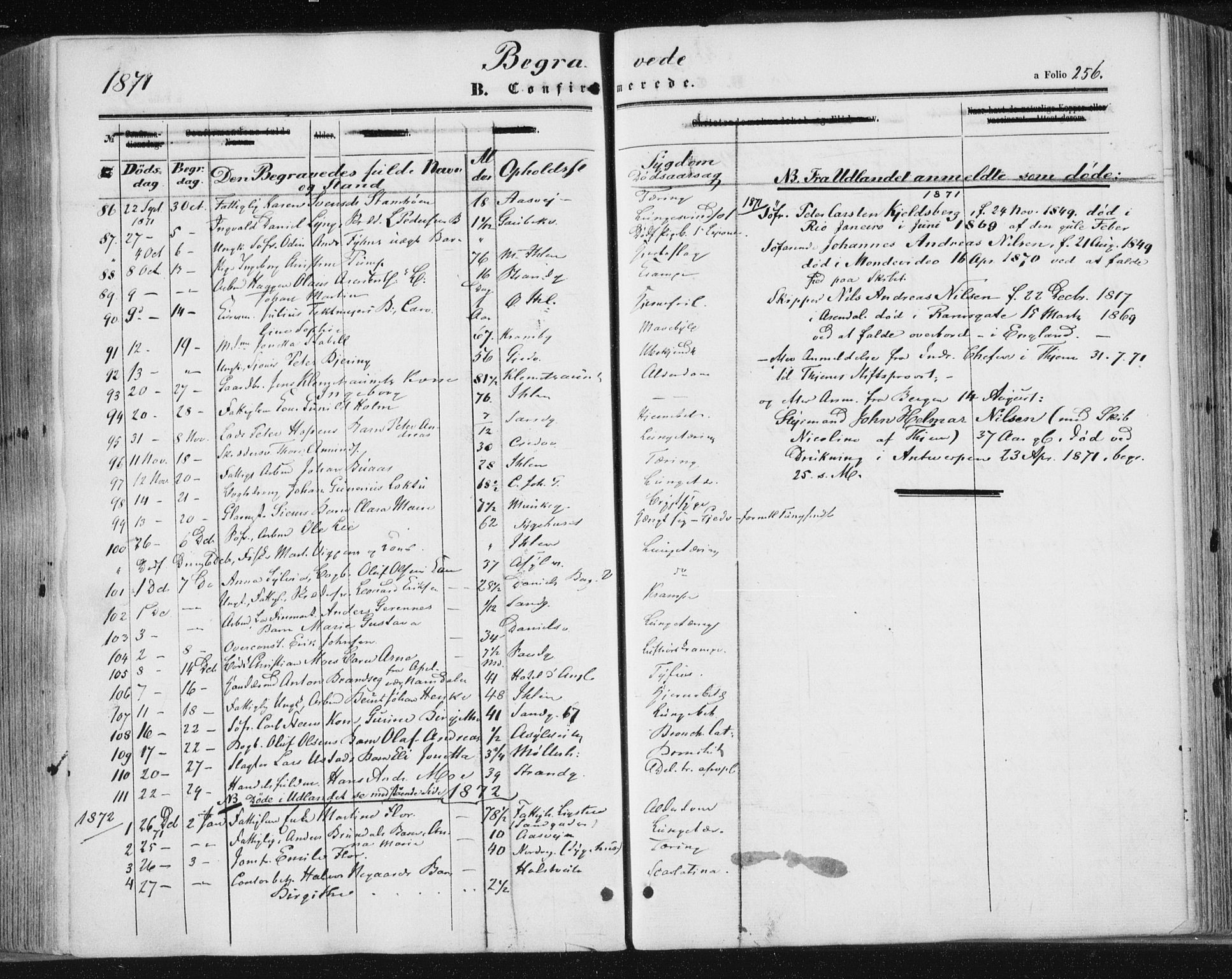 Ministerialprotokoller, klokkerbøker og fødselsregistre - Sør-Trøndelag, SAT/A-1456/602/L0115: Ministerialbok nr. 602A13, 1860-1872, s. 256