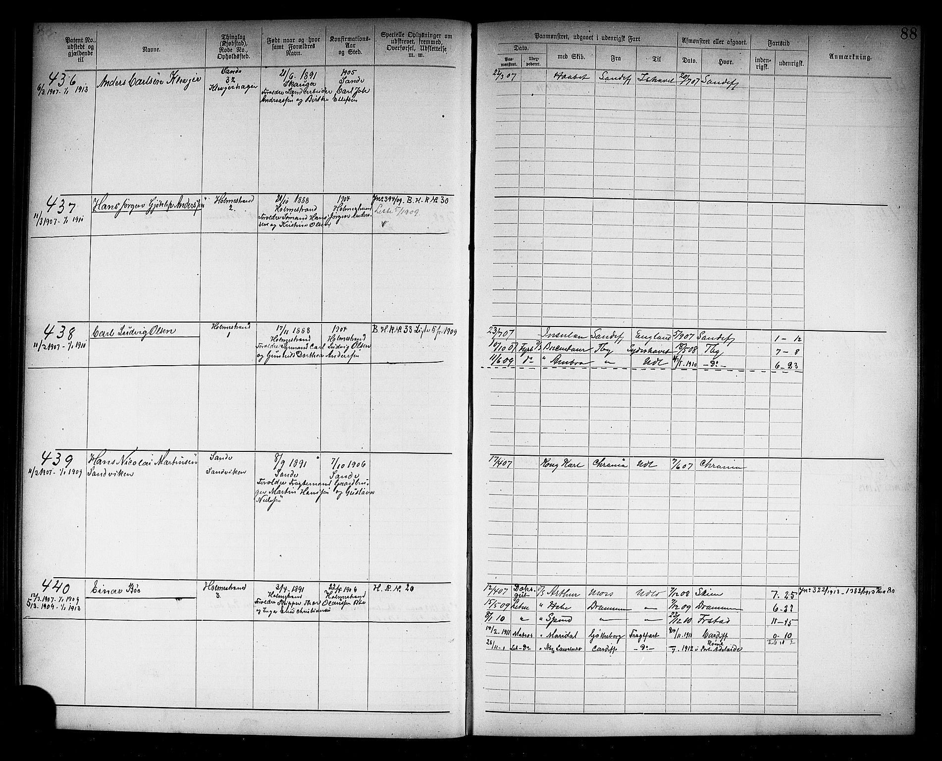 Holmestrand innrulleringskontor, AV/SAKO-A-1151/F/Fb/L0002: Annotasjonsrulle, 1894-1911, s. 91