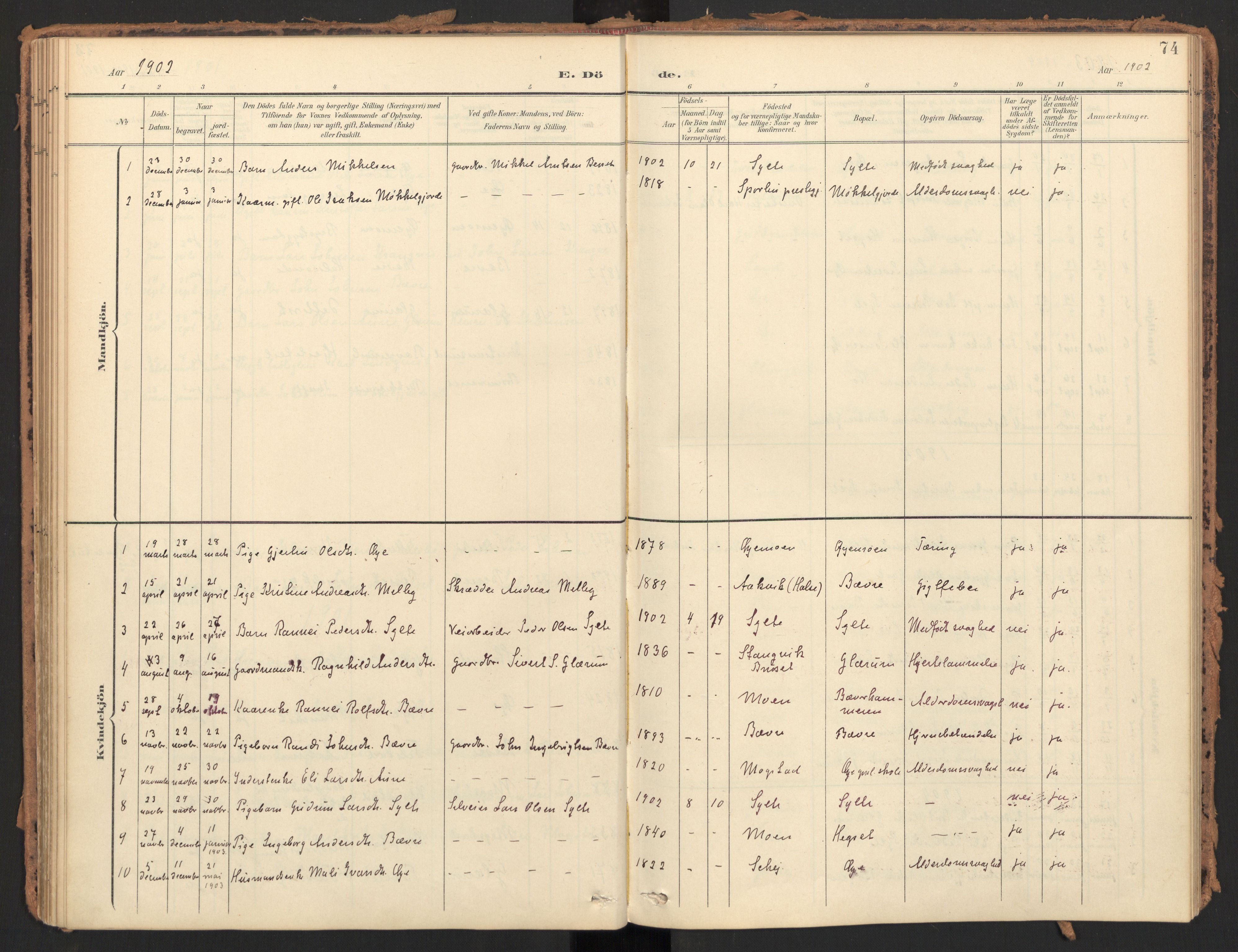 Ministerialprotokoller, klokkerbøker og fødselsregistre - Møre og Romsdal, AV/SAT-A-1454/595/L1048: Ministerialbok nr. 595A10, 1900-1917, s. 74