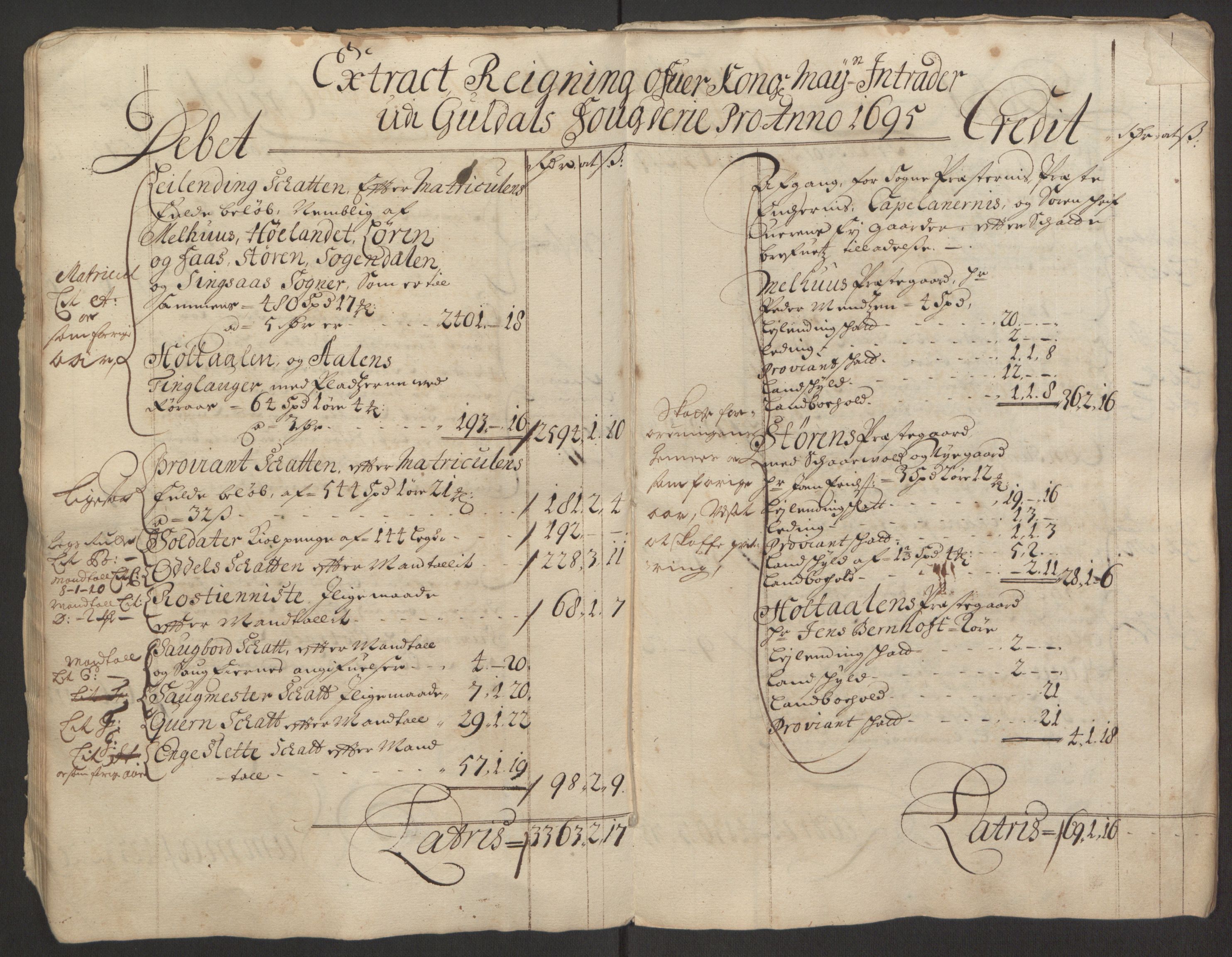 Rentekammeret inntil 1814, Reviderte regnskaper, Fogderegnskap, AV/RA-EA-4092/R60/L3945: Fogderegnskap Orkdal og Gauldal, 1695, s. 15