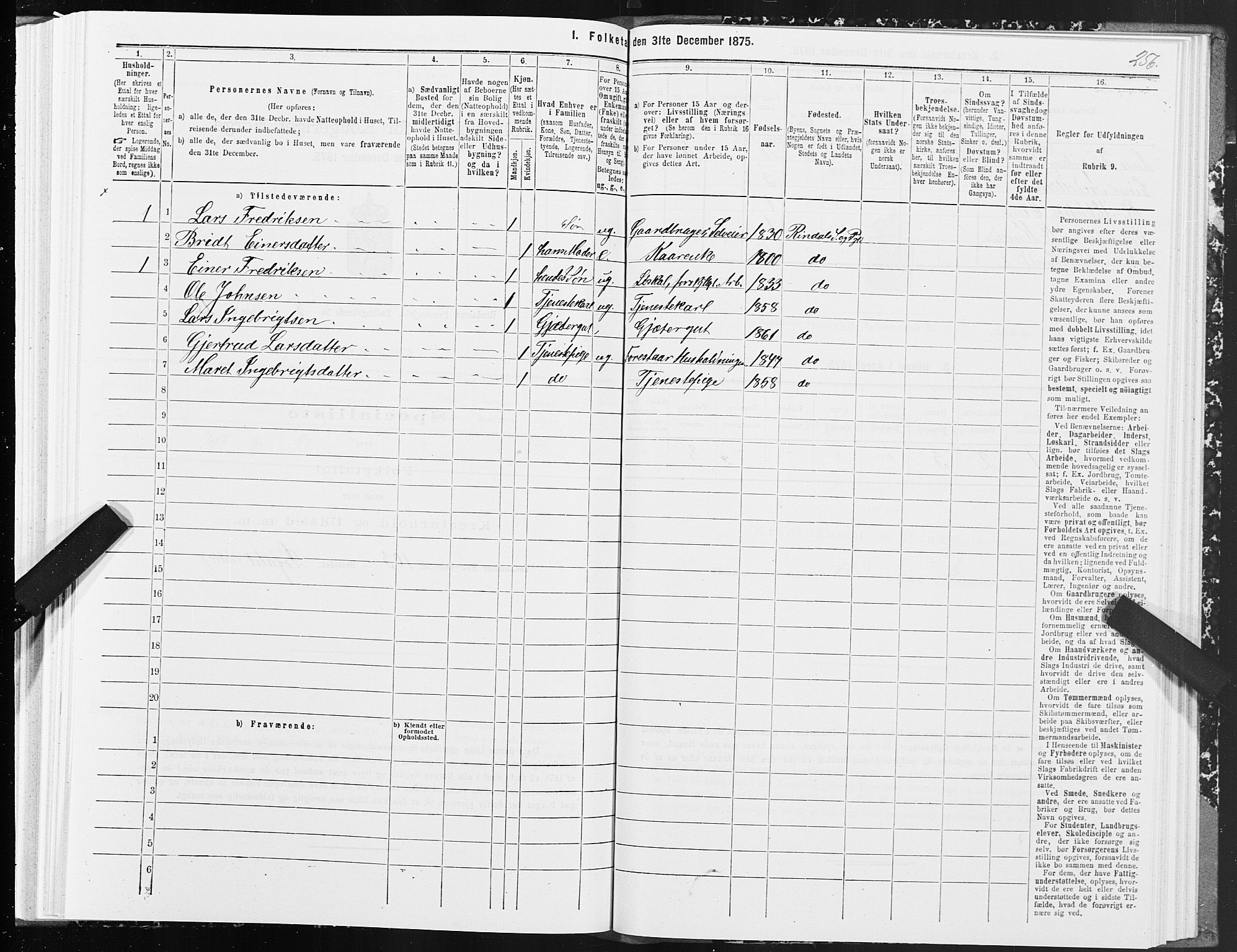 SAT, Folketelling 1875 for 1567P Rindal prestegjeld, 1875, s. 2256